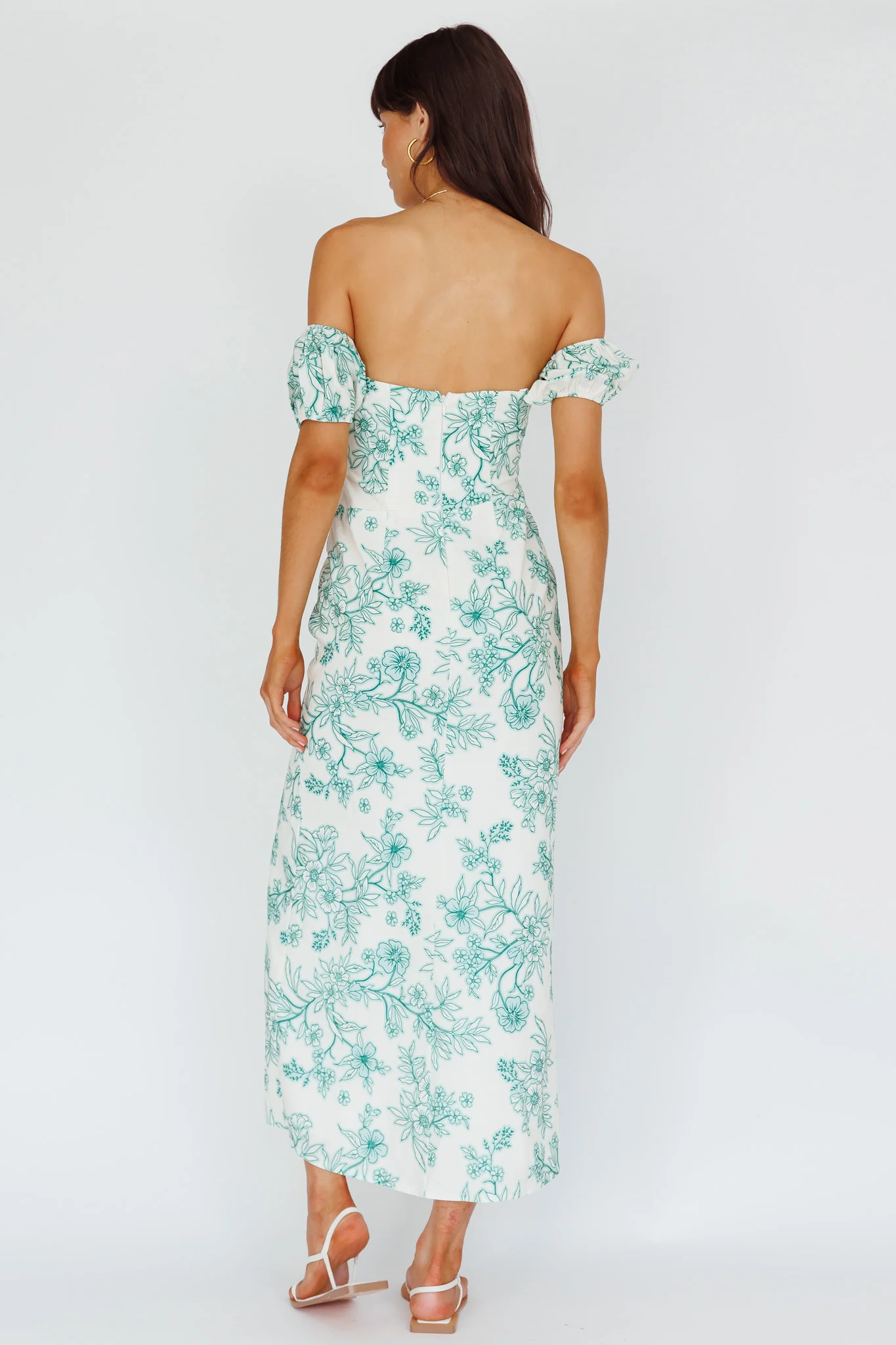 Olivier Off-Shoulder Midi Dress Floral Green - Image 2