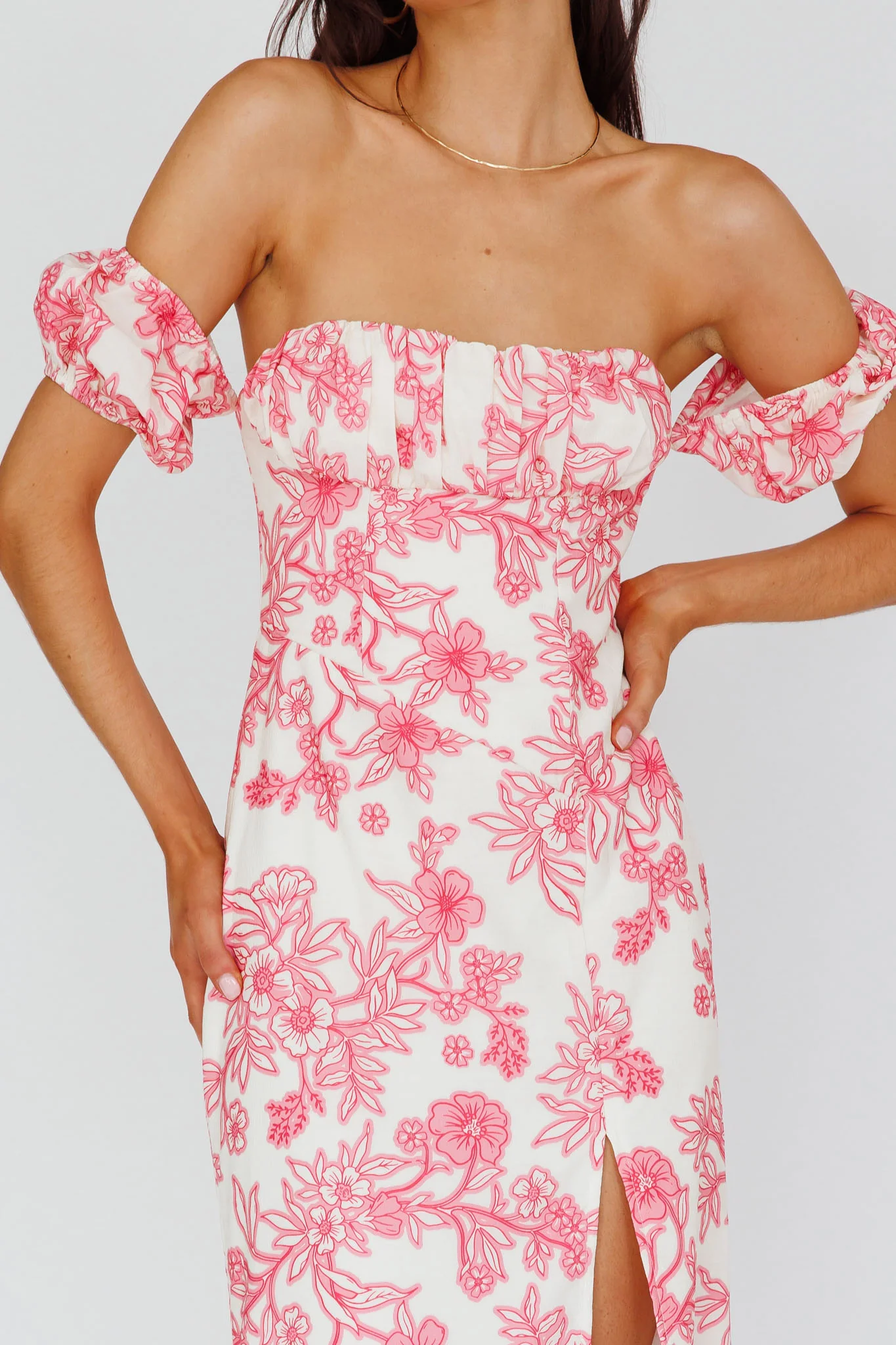 Olivier Off-Shoulder Midi Dress Floral Pink - Image 4