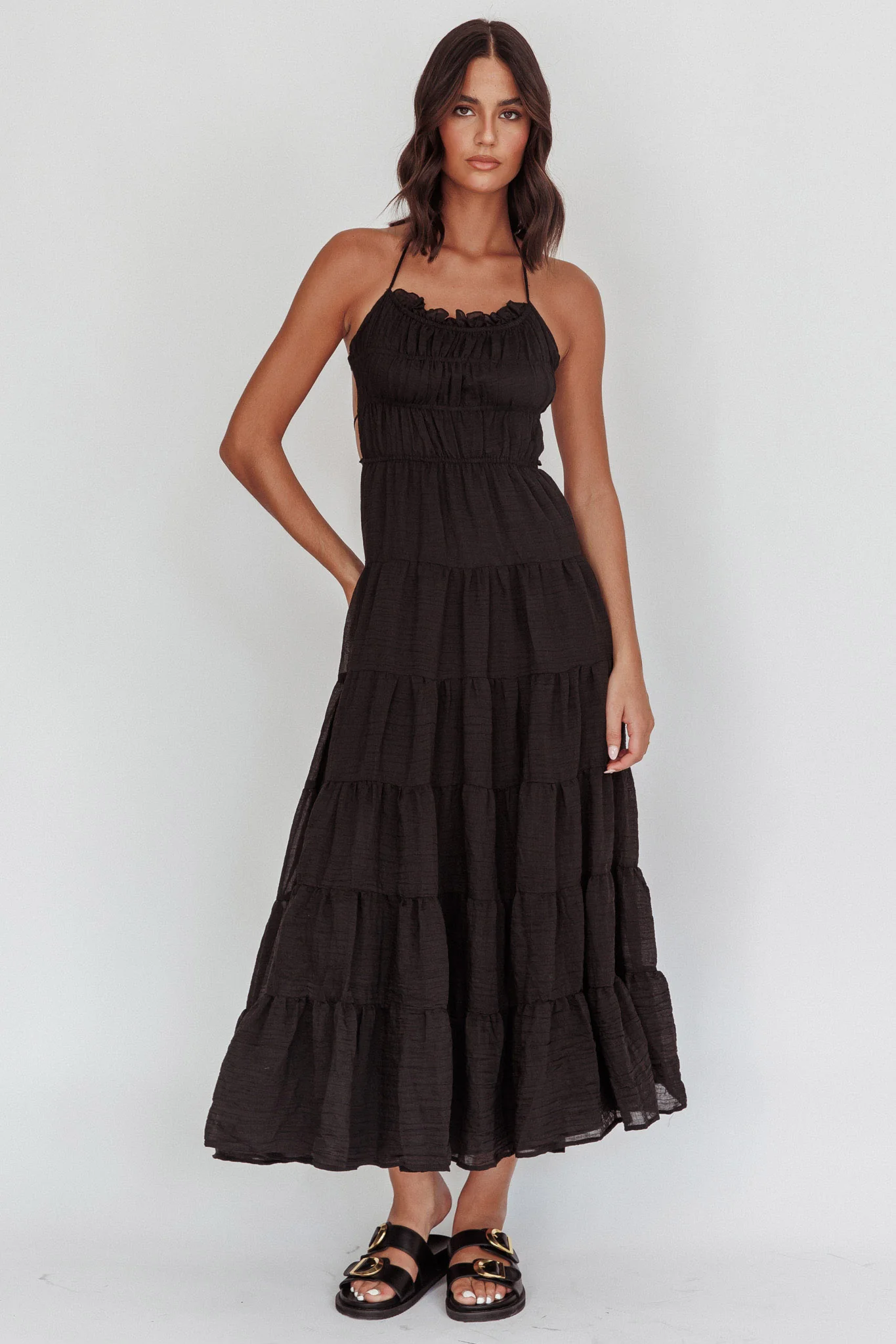 On A High Open Back Maxi Dress Black - Image 4