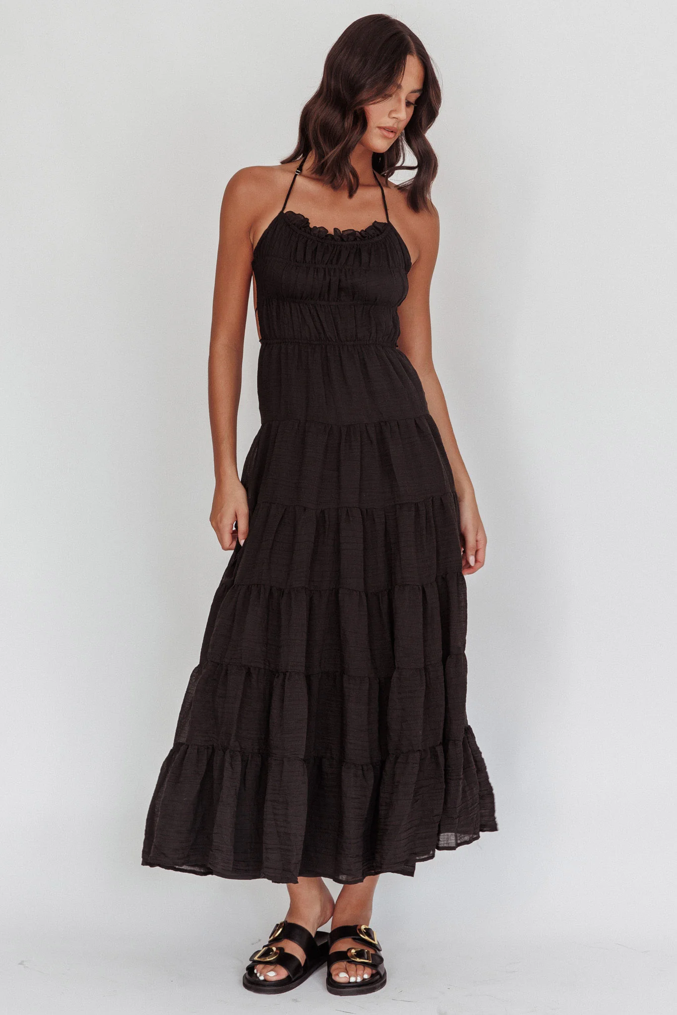 On A High Open Back Maxi Dress Black - Image 6