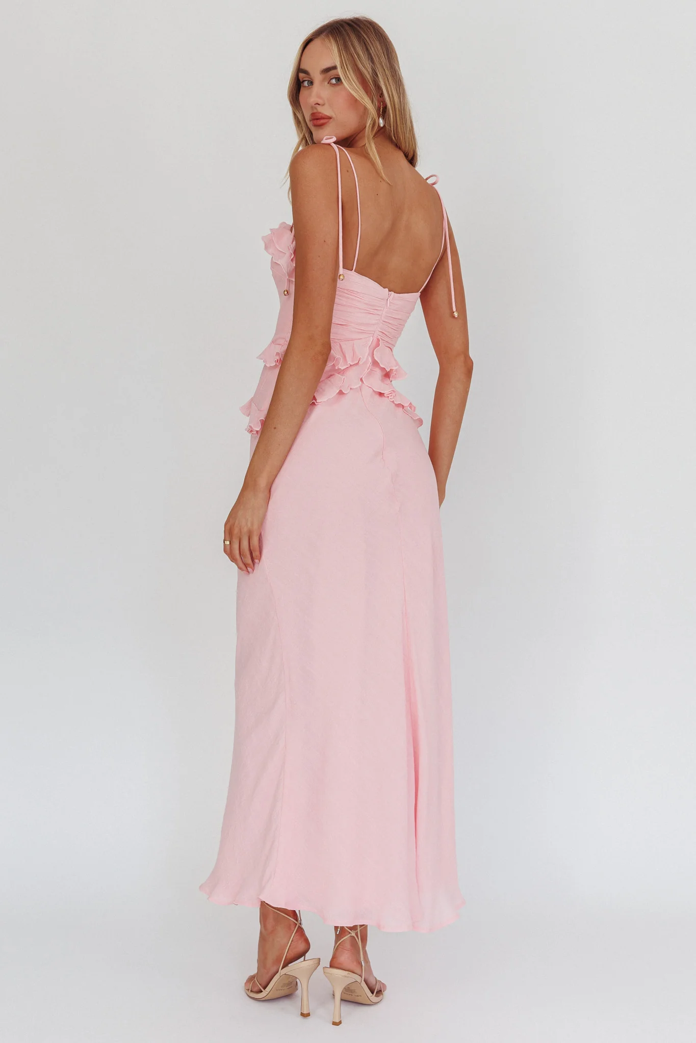 On A Roll Frill Trim Maxi Dress Pink - Image 2