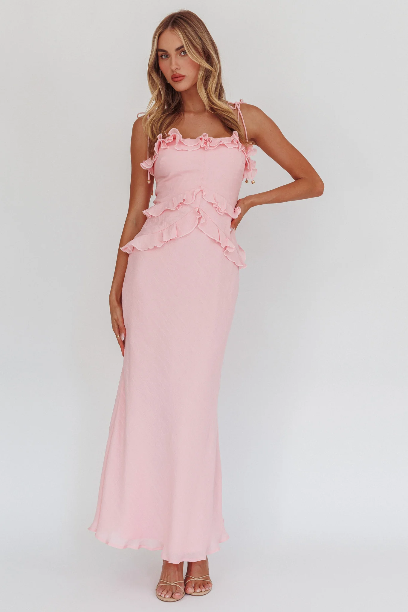 On A Roll Frill Trim Maxi Dress Pink - Image 4