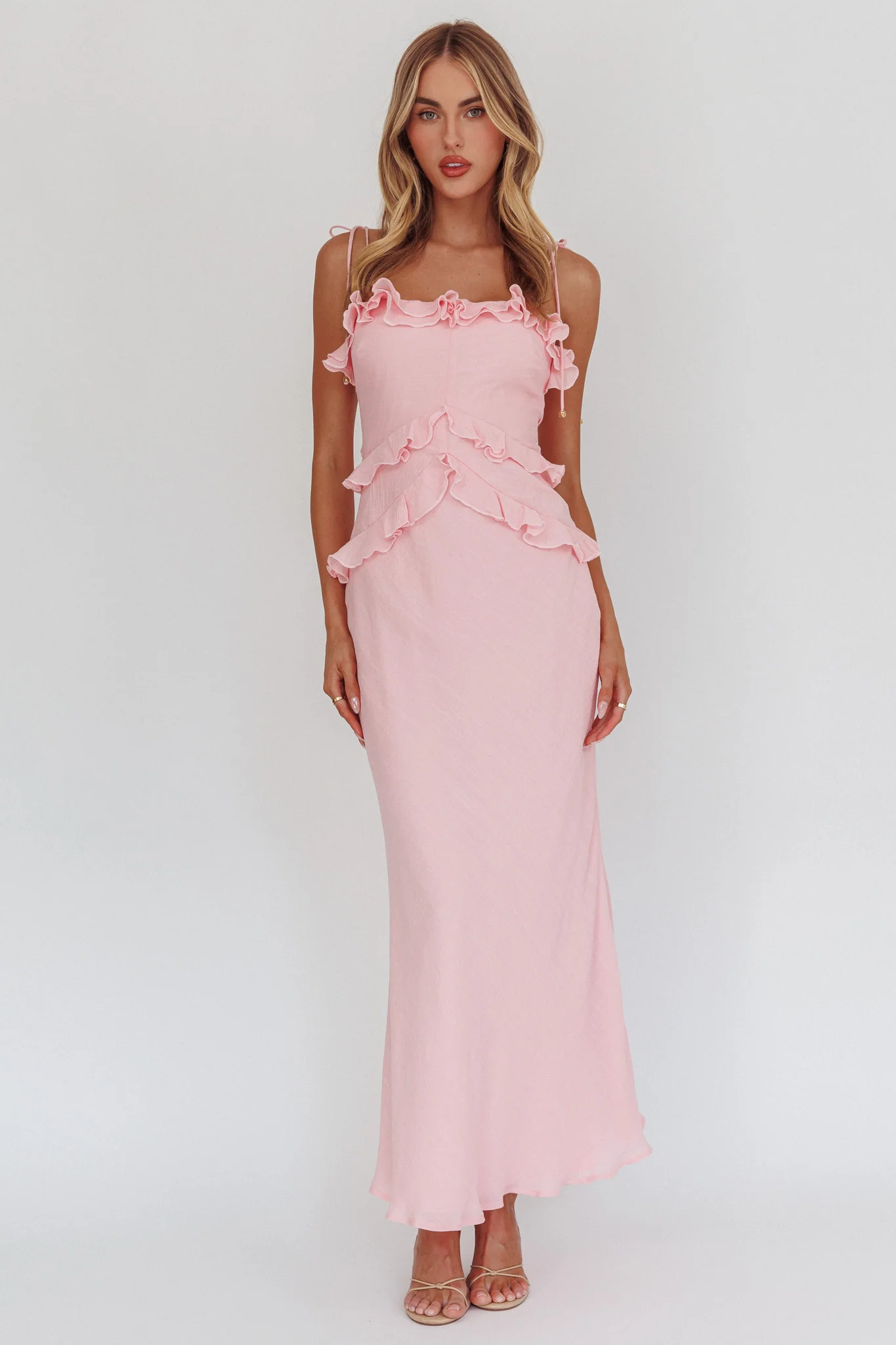 On A Roll Frill Trim Maxi Dress Pink - Image 5