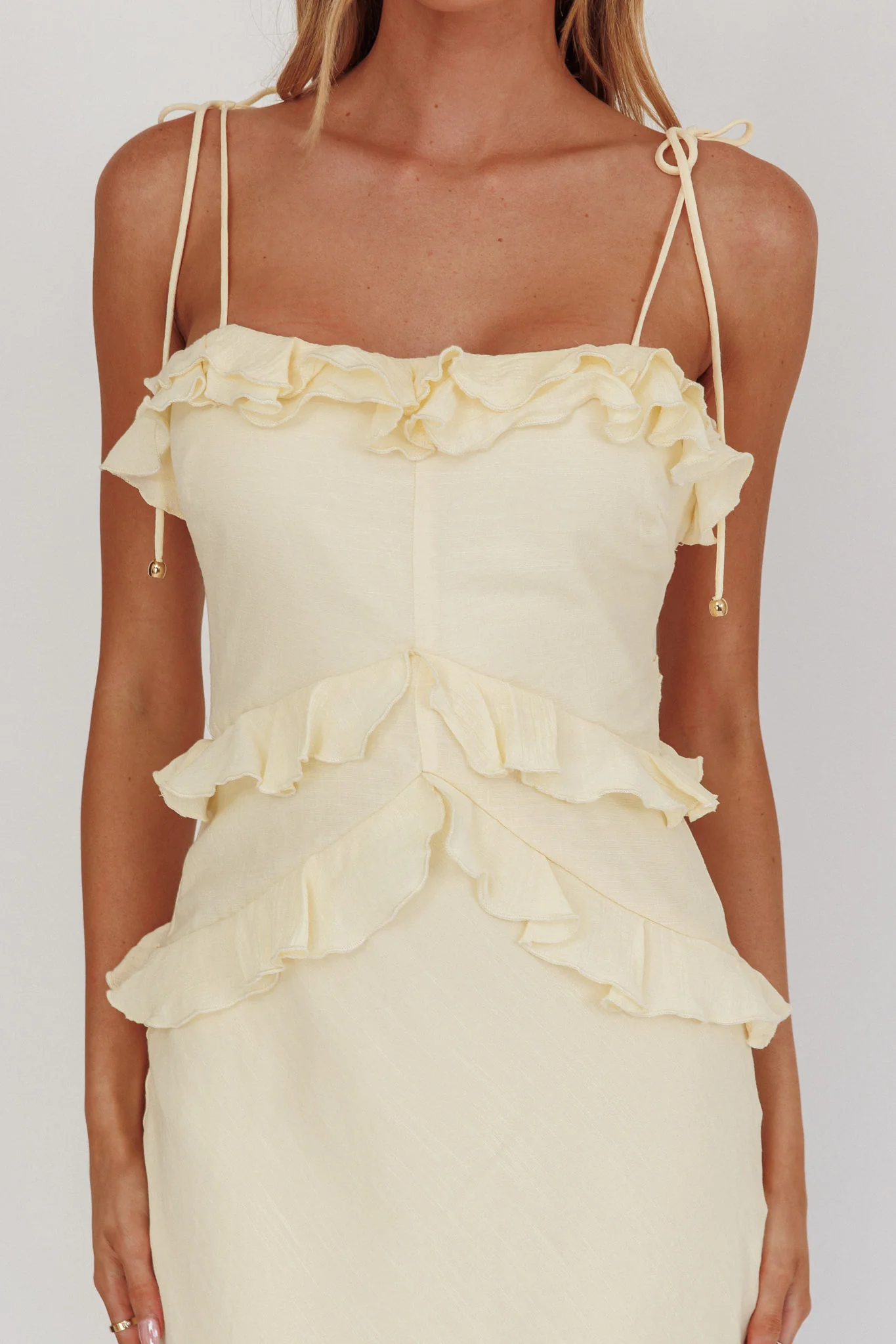 On A Roll Frill Trim Maxi Dress Yellow - Image 3