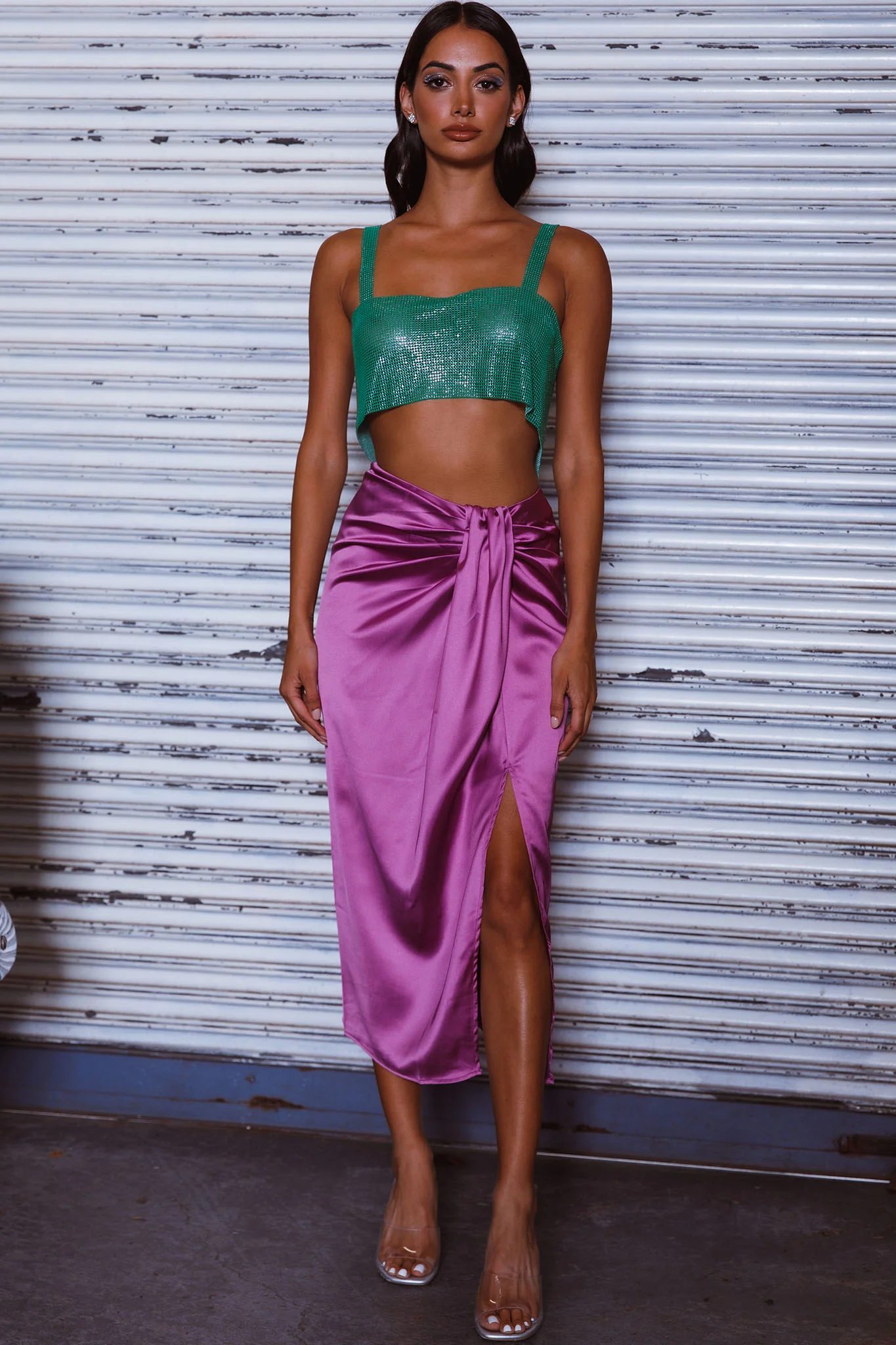 On The Money Gathered Midi Skirt Orchid - Image 4