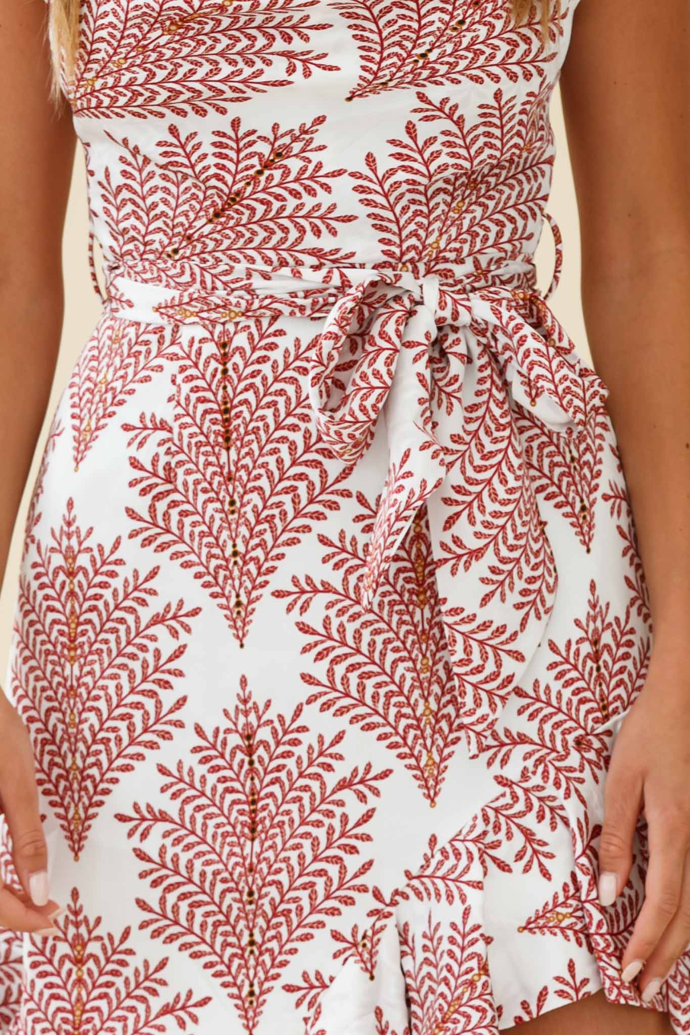 On The Prowl Cowl Neck Asymmetrical Hem Dress Leaf Print White - Image 4