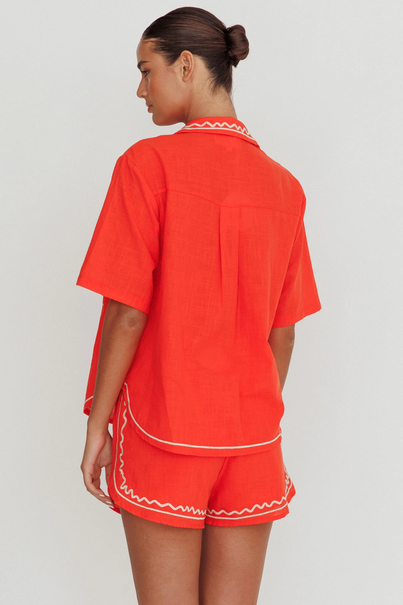 On Vacay Embroidered Button-Up Shirt Orange - Image 2