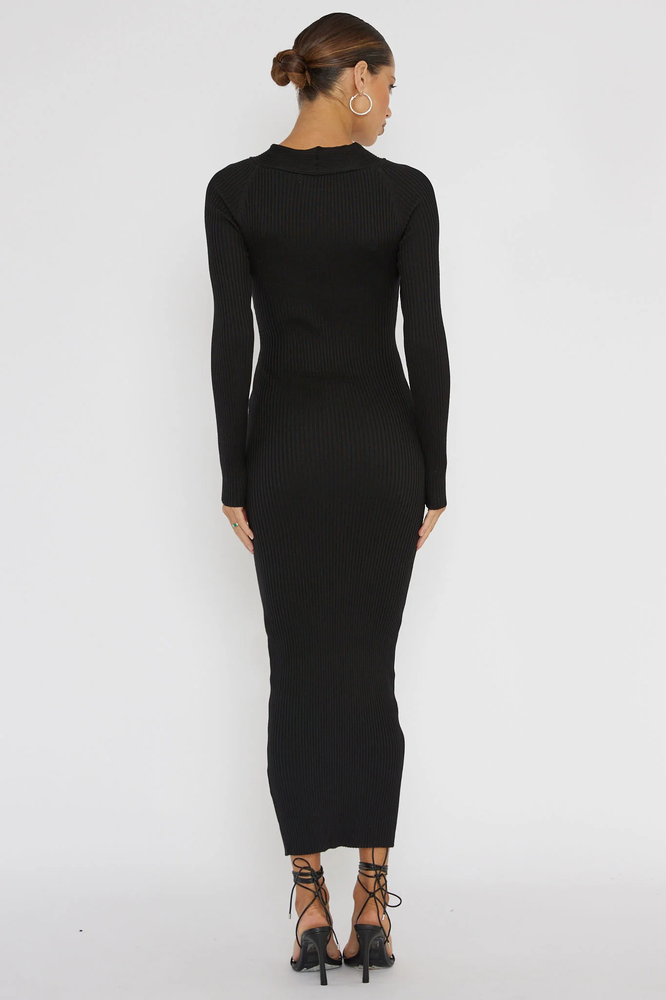 One Mind Cut-Out Neckline Knit Midi Dress Black - Image 2