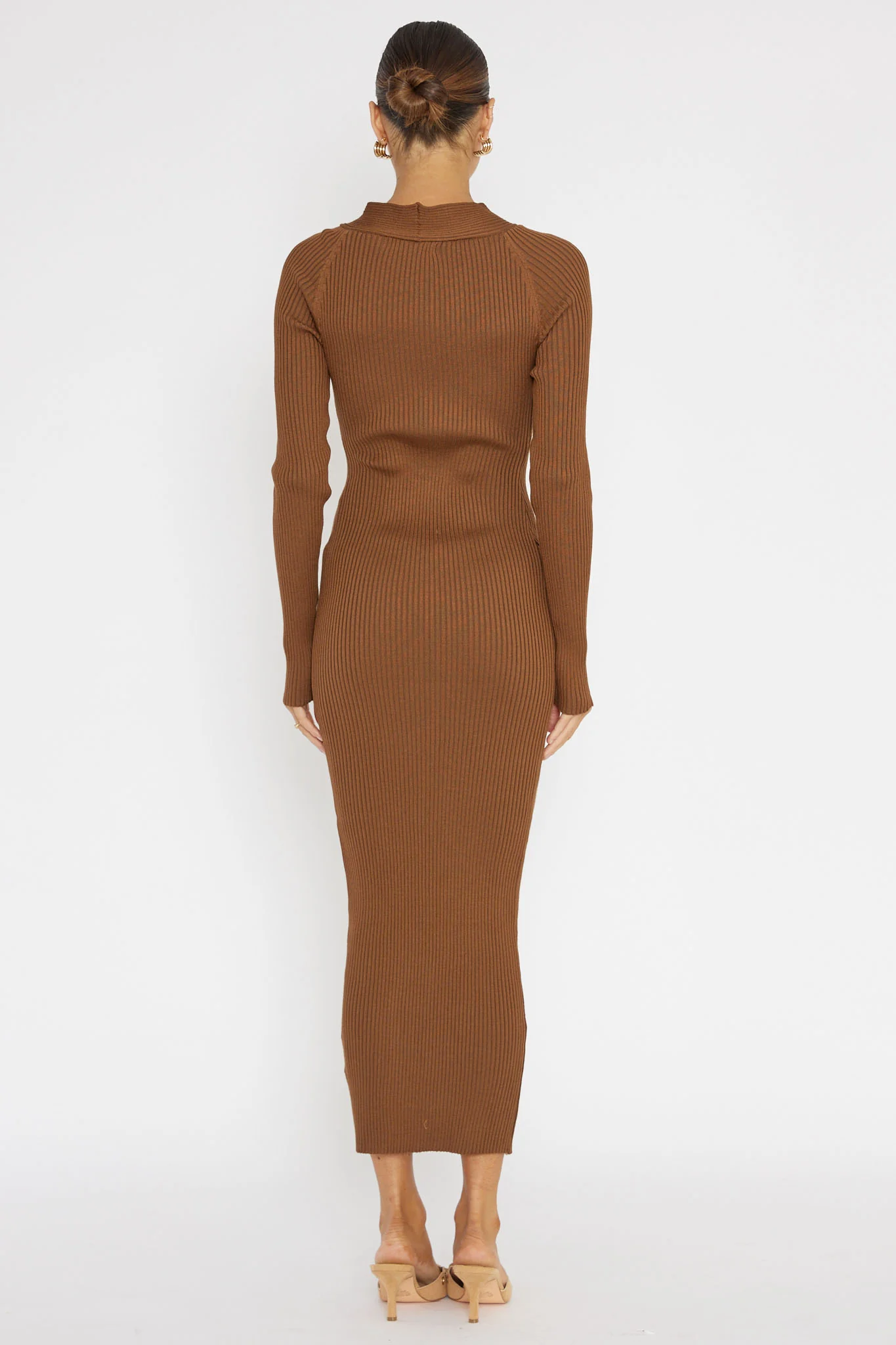 One Mind Cut-Out Neckline Knit Midi Dress Chocolate - Image 2