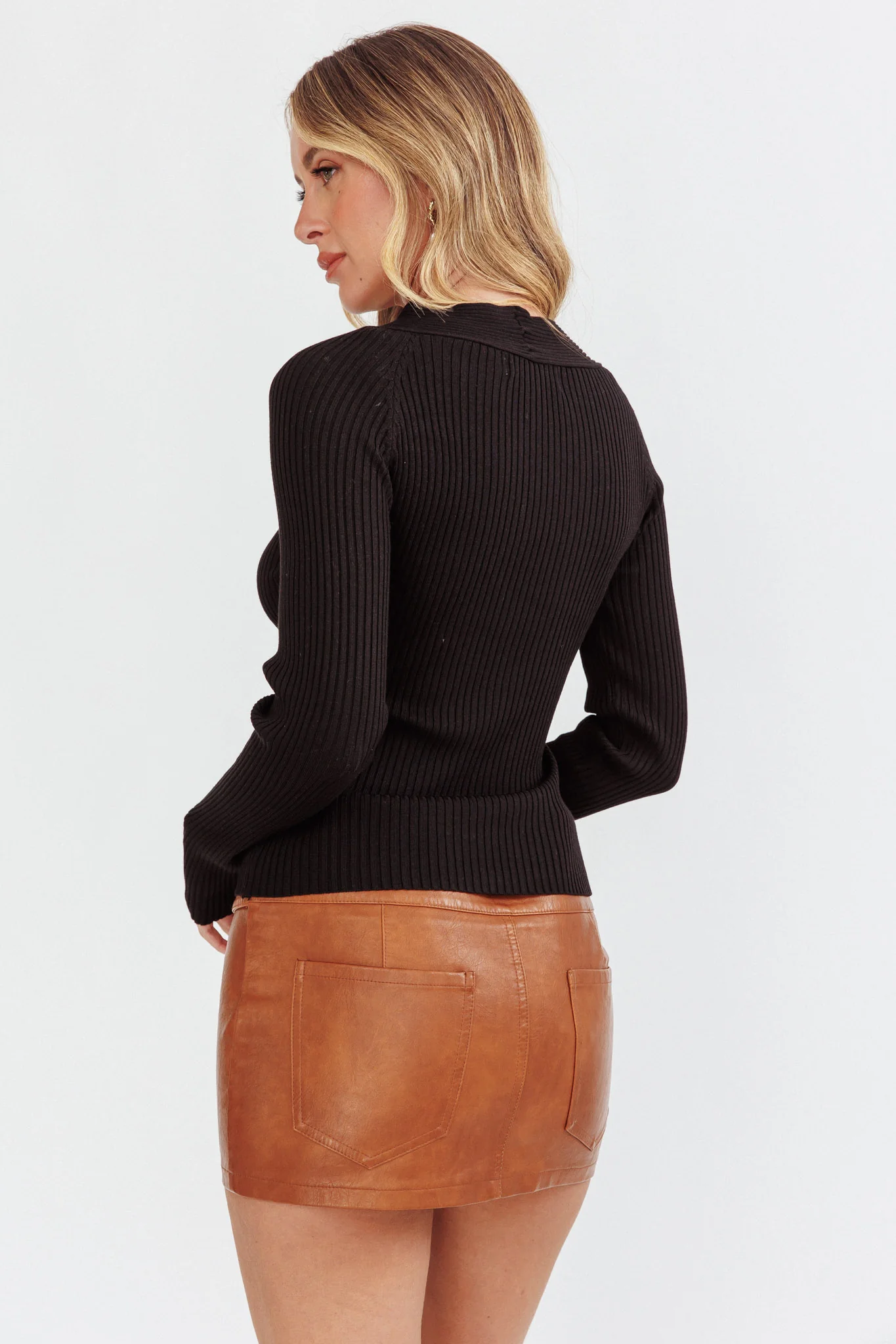 One Mind Cut-Out Neckline Knit Top Black - Image 2