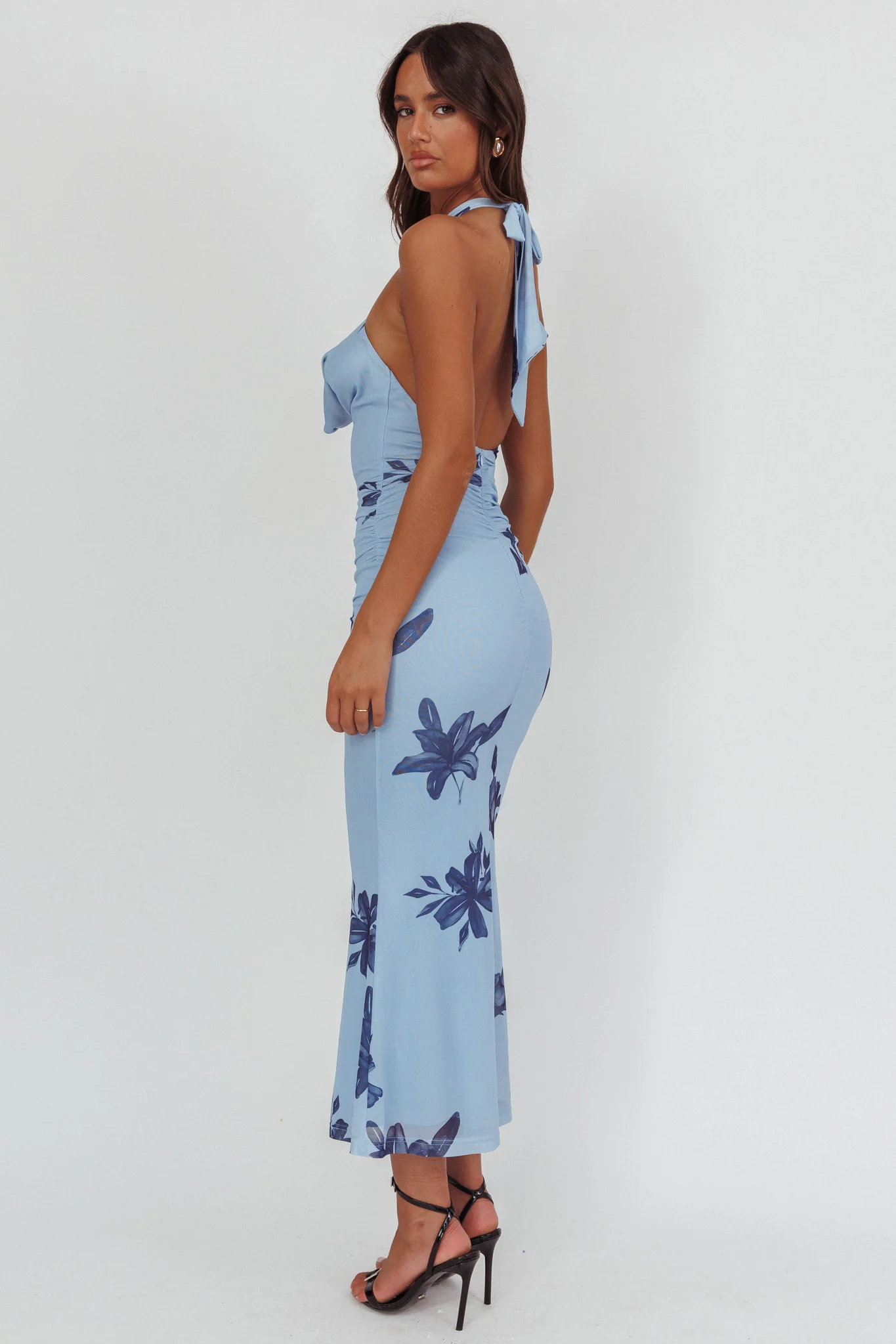 One Night Cowl Halterneck Maxi Dress Lily Blue - Image 2
