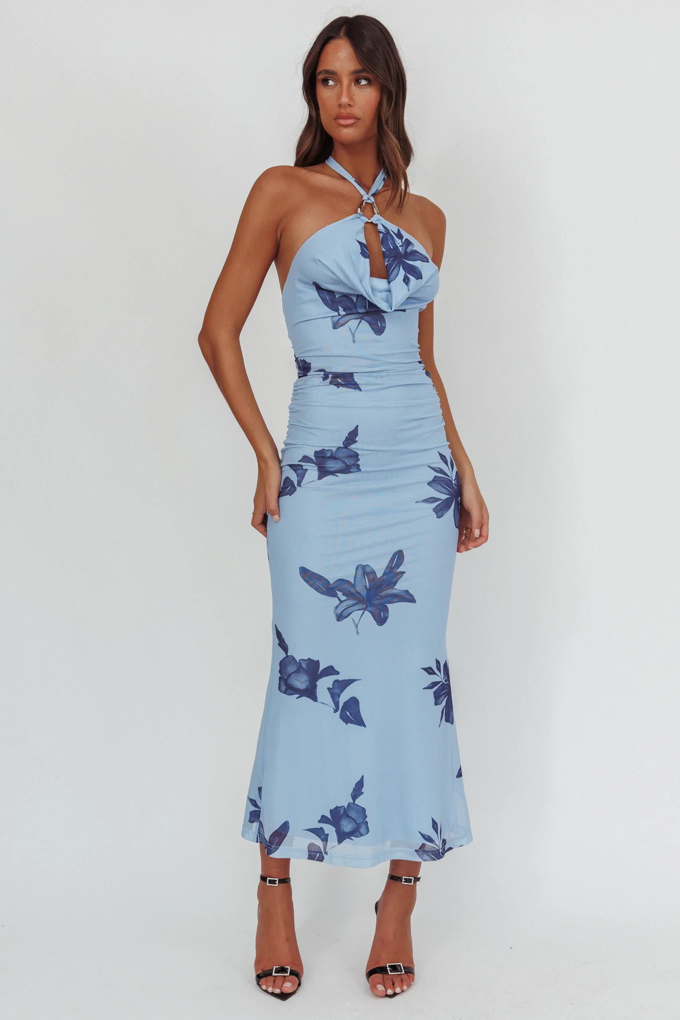 One Night Cowl Halterneck Maxi Dress Lily Blue - Image 4