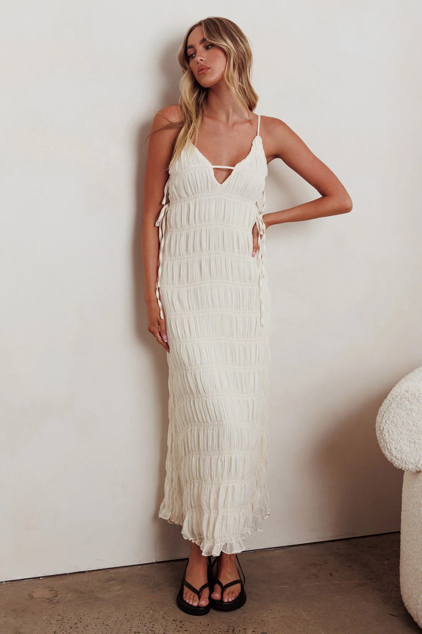 One To Watch Side Tie Maxi Dress Oat - Image 5