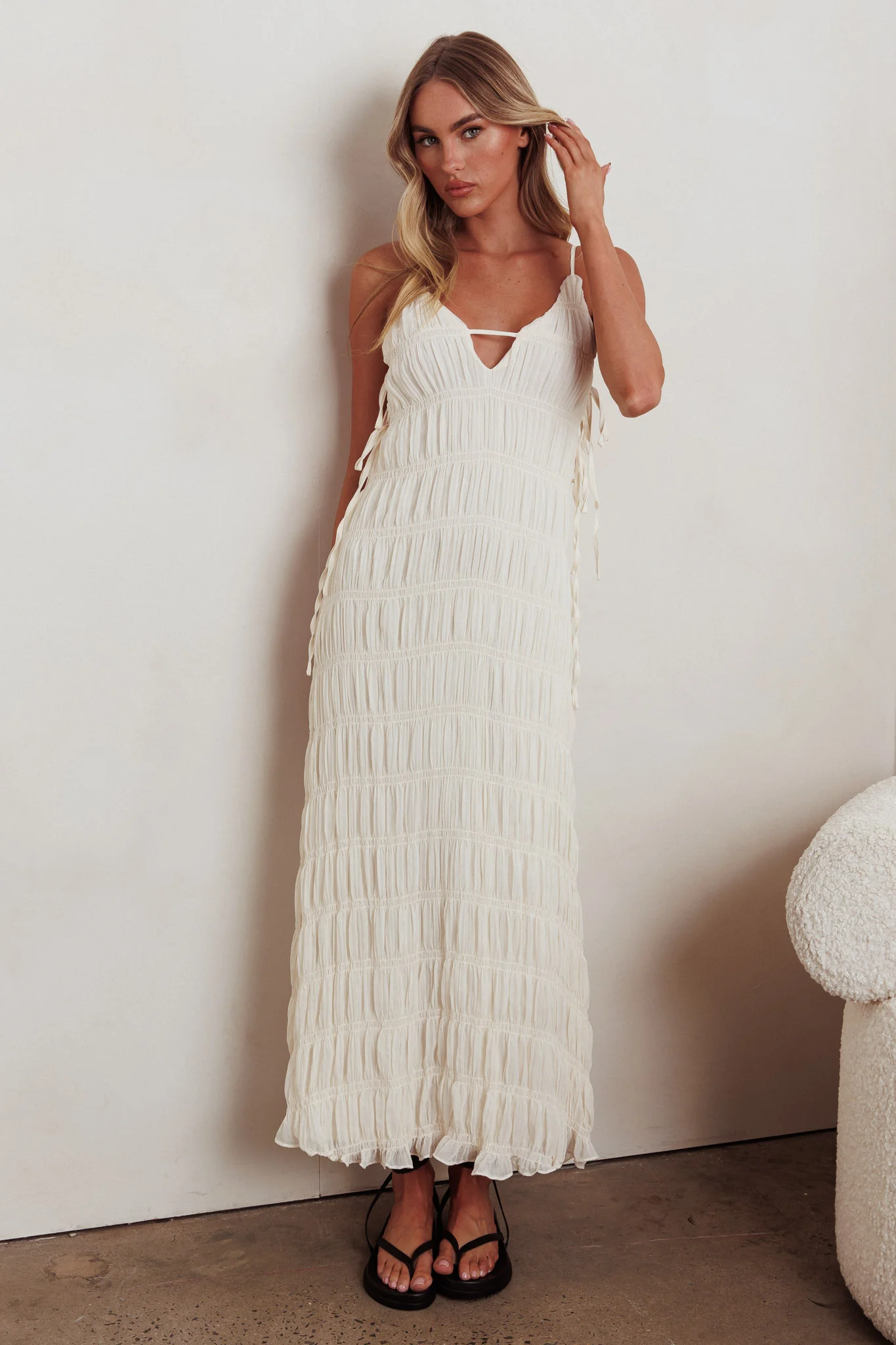 One To Watch Side Tie Maxi Dress Oat - Image 6