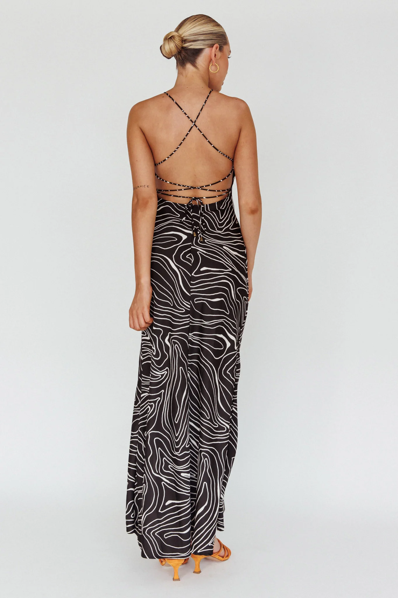 Onella Halterneck Laced Back Maxi Dress Ripple Black - Image 2