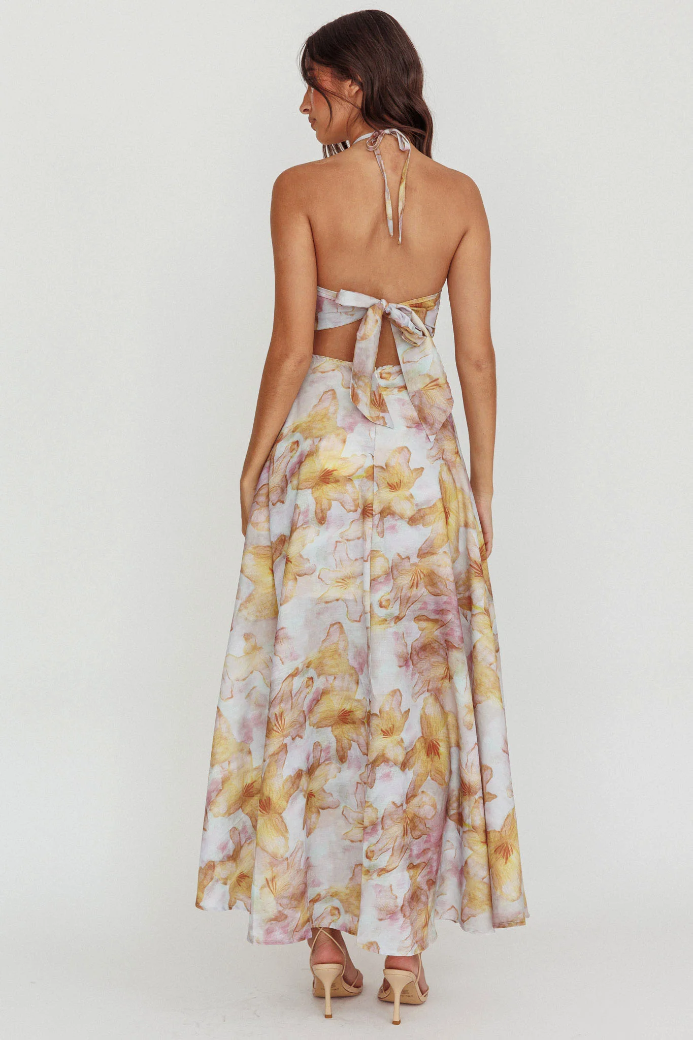 Onika Cut-Out Tied Back Floral Maxi Dress Yellow - Image 2