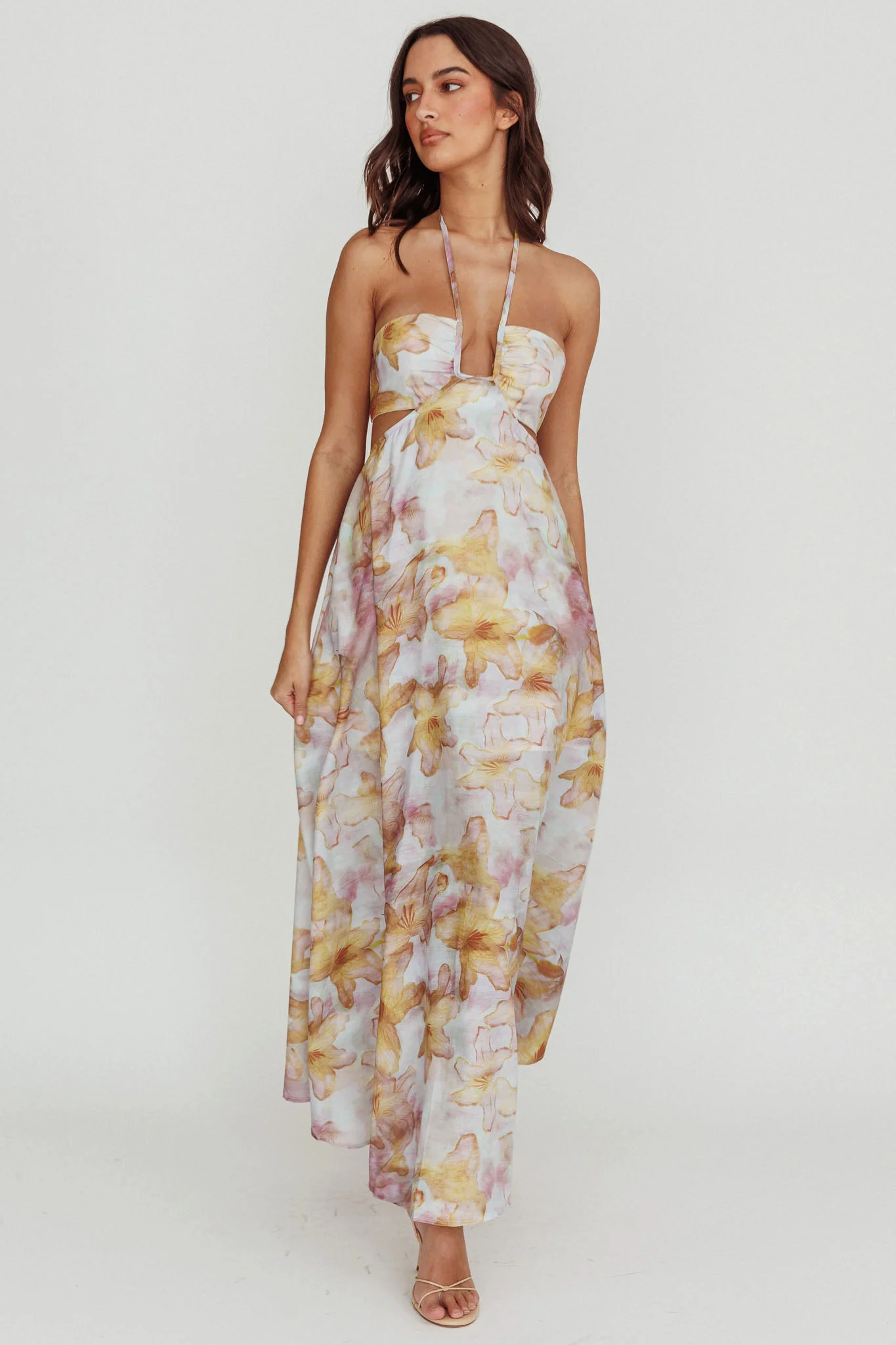 Onika Cut-Out Tied Back Floral Maxi Dress Yellow - Image 5