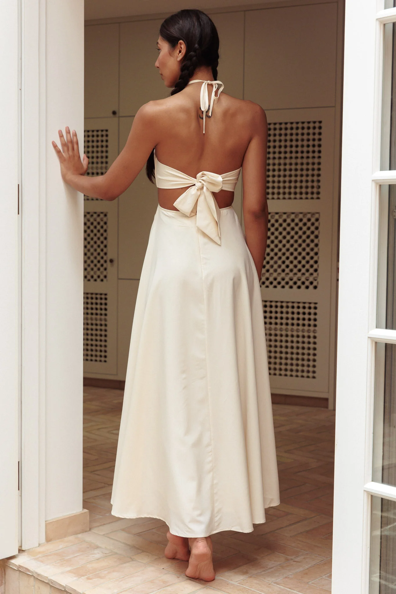 Onika Cut-Out Tied Back Maxi Dress Butter - Image 3