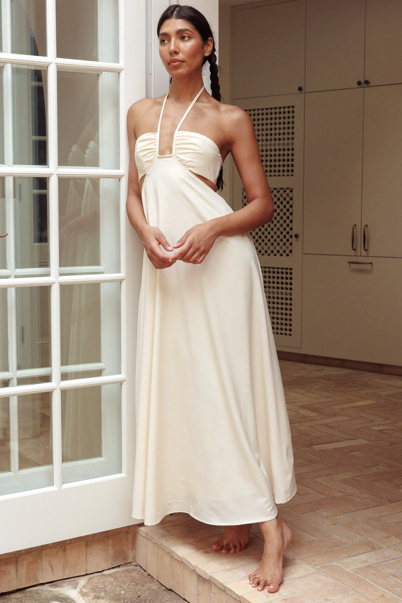 Onika Cut-Out Tied Back Maxi Dress Butter - Image 4