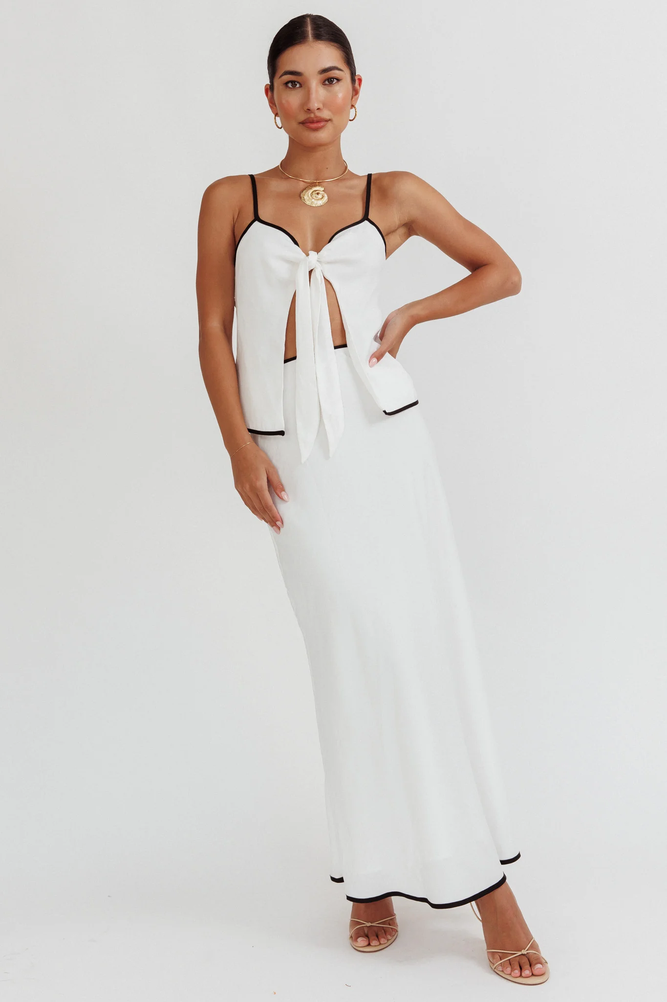 Only One Contrast Trim Maxi Skirt White - Image 4