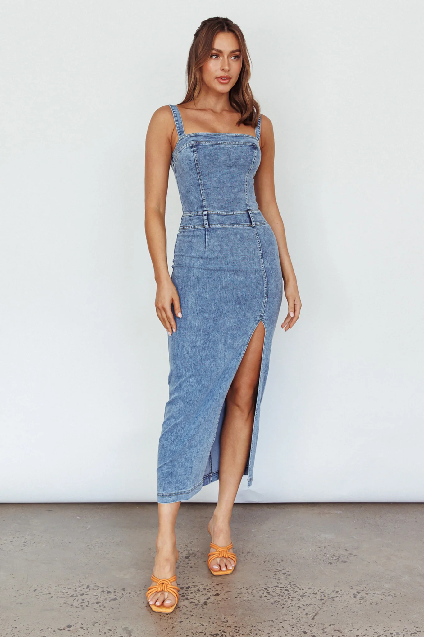 Onyx Thigh Split Midi Dress Denim - Image 3
