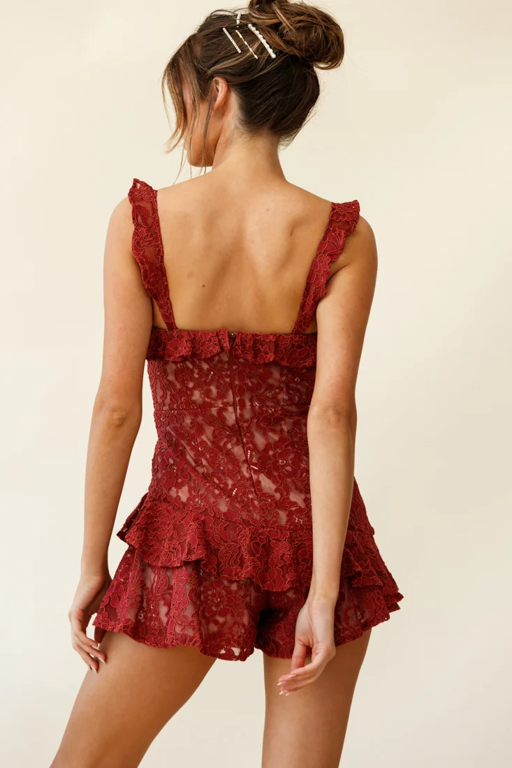 Oops I Did It Again Frill Detail Lace Romper Red - Image 3