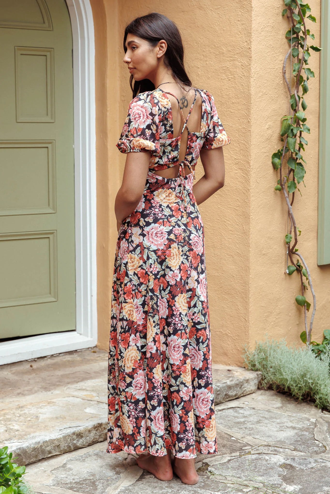 Open Doors Puff Sleeve Split Maxi Dress Multi - Image 2