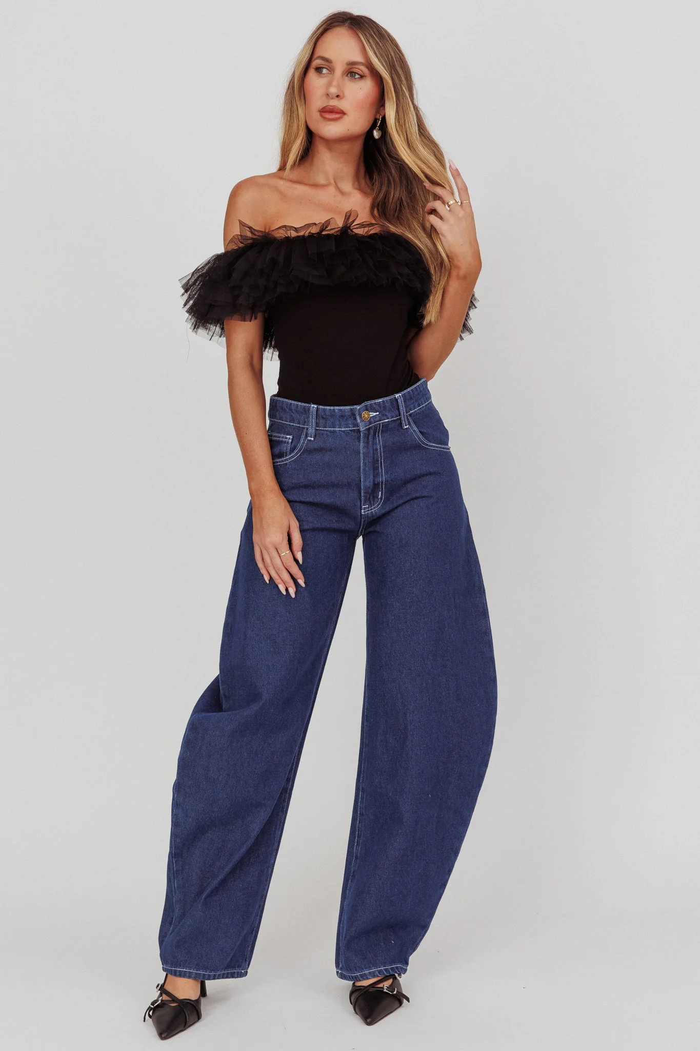 Opera Night Tulle Off-Shoulder Bodysuit Black - Image 2