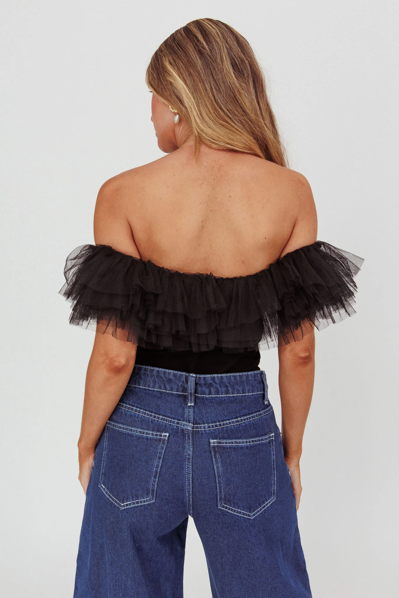 Opera Night Tulle Off-Shoulder Bodysuit Black - Image 3