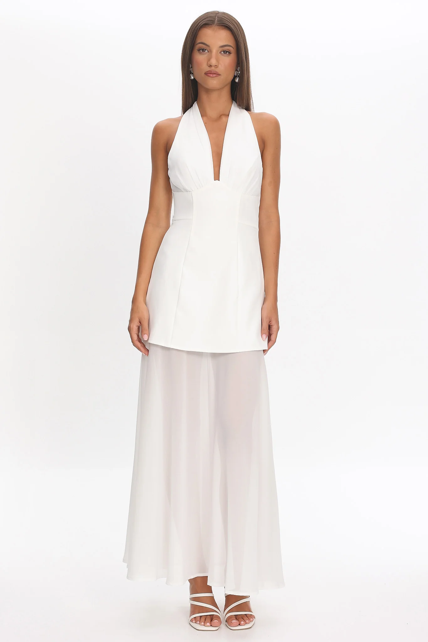 Opulent Halterneck Layered Maxi Dress White - Image 2