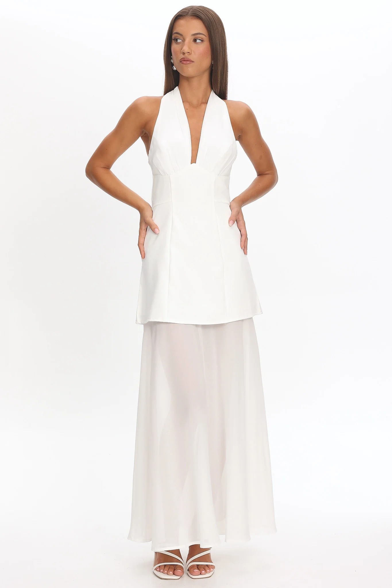 Opulent Halterneck Layered Maxi Dress White - Image 6