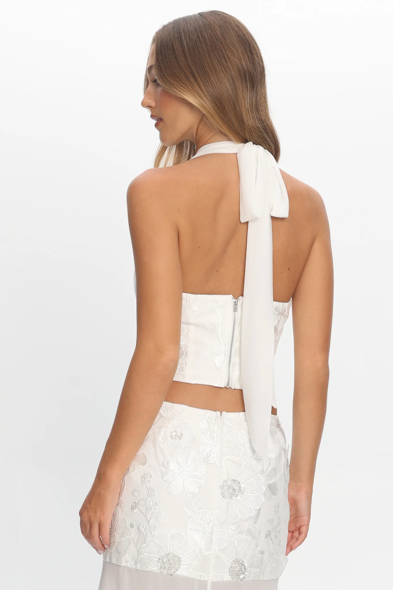 Opulent Halterneck Top Embroidered Off White - Image 3