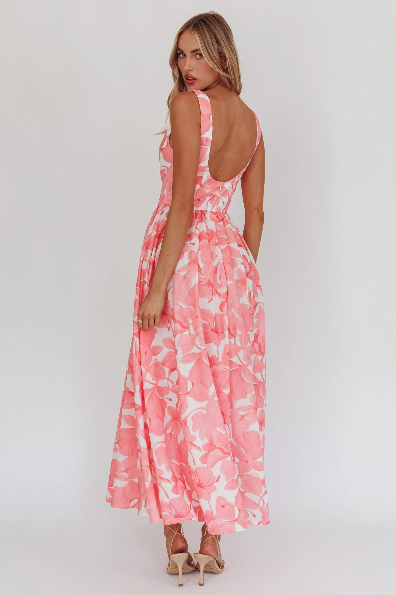 Opulent Low Back Maxi Dress Floral Pink - Image 2