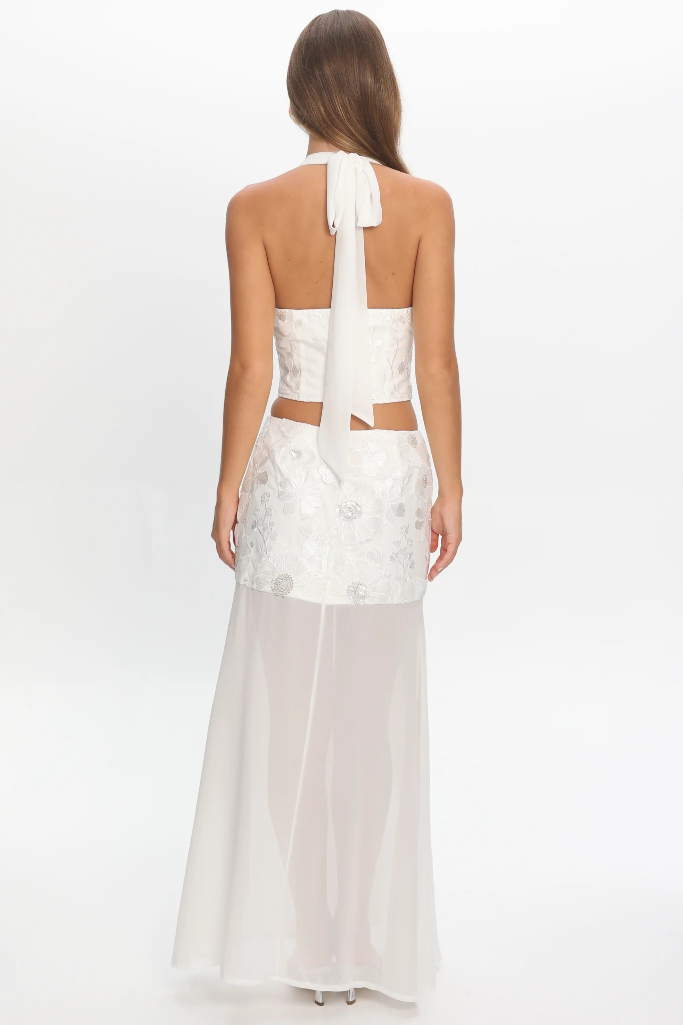Opulent Sheer Hem Maxi Skirt Embroidered Off White - Image 3