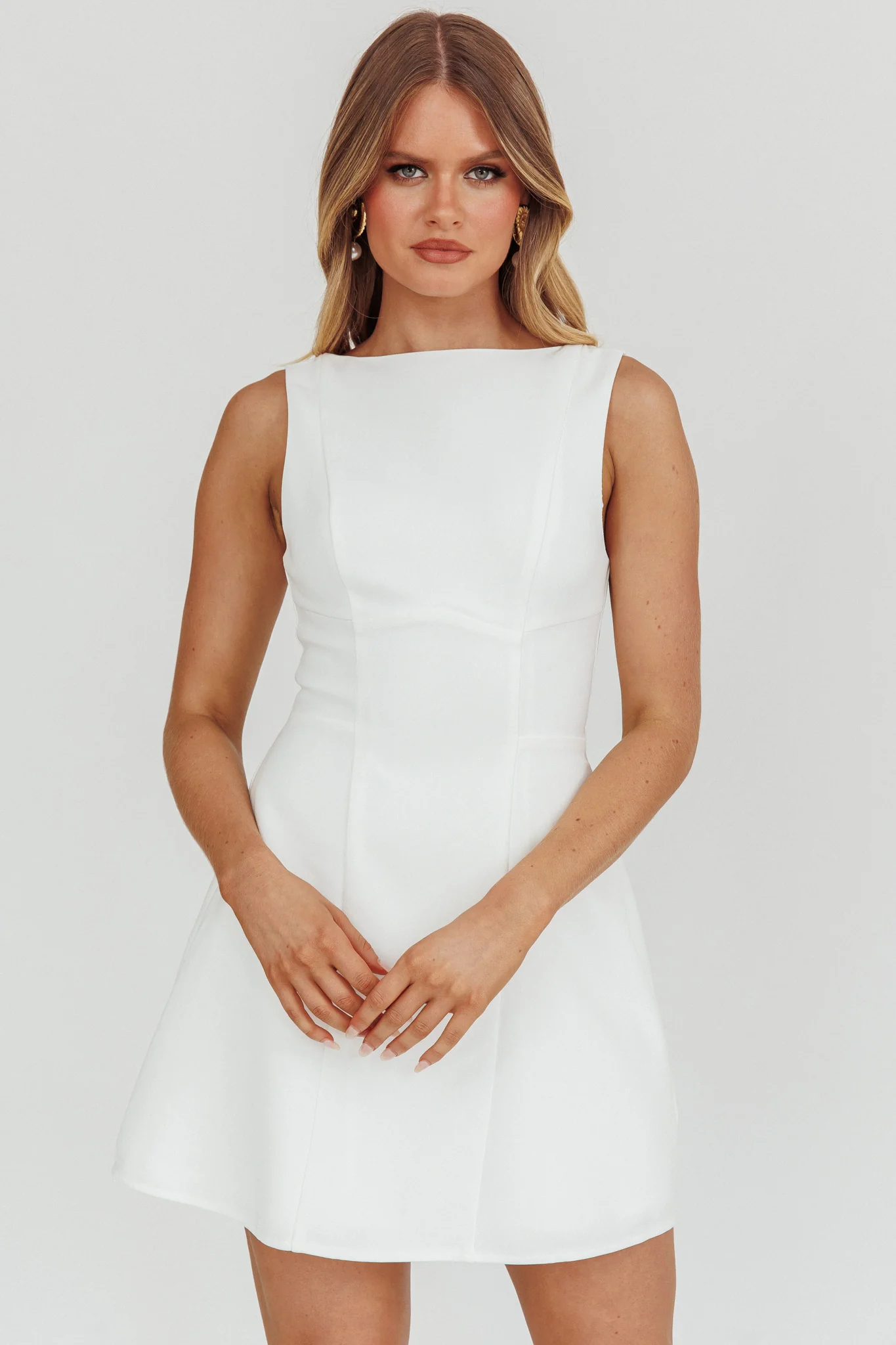 Opulent Sleeveless A-Line Mini Dress White - Image 5