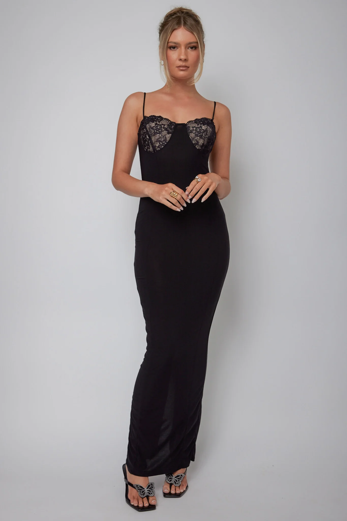 Ora Lace Bust Bodycon Maxi Dress Black - Image 3