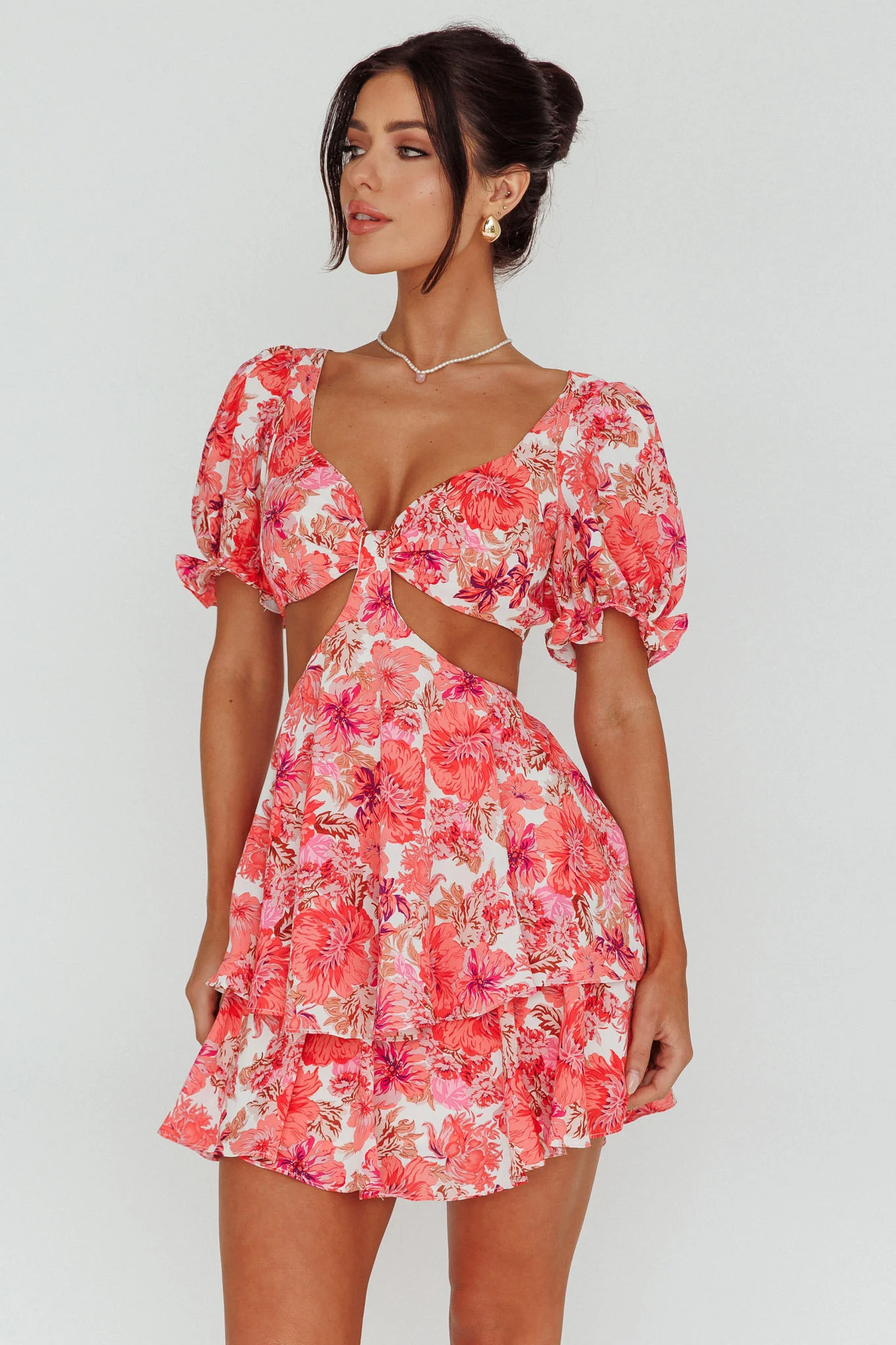 Orianthi Cut-Out Waist Mini Dress Floral Pink - Image 5