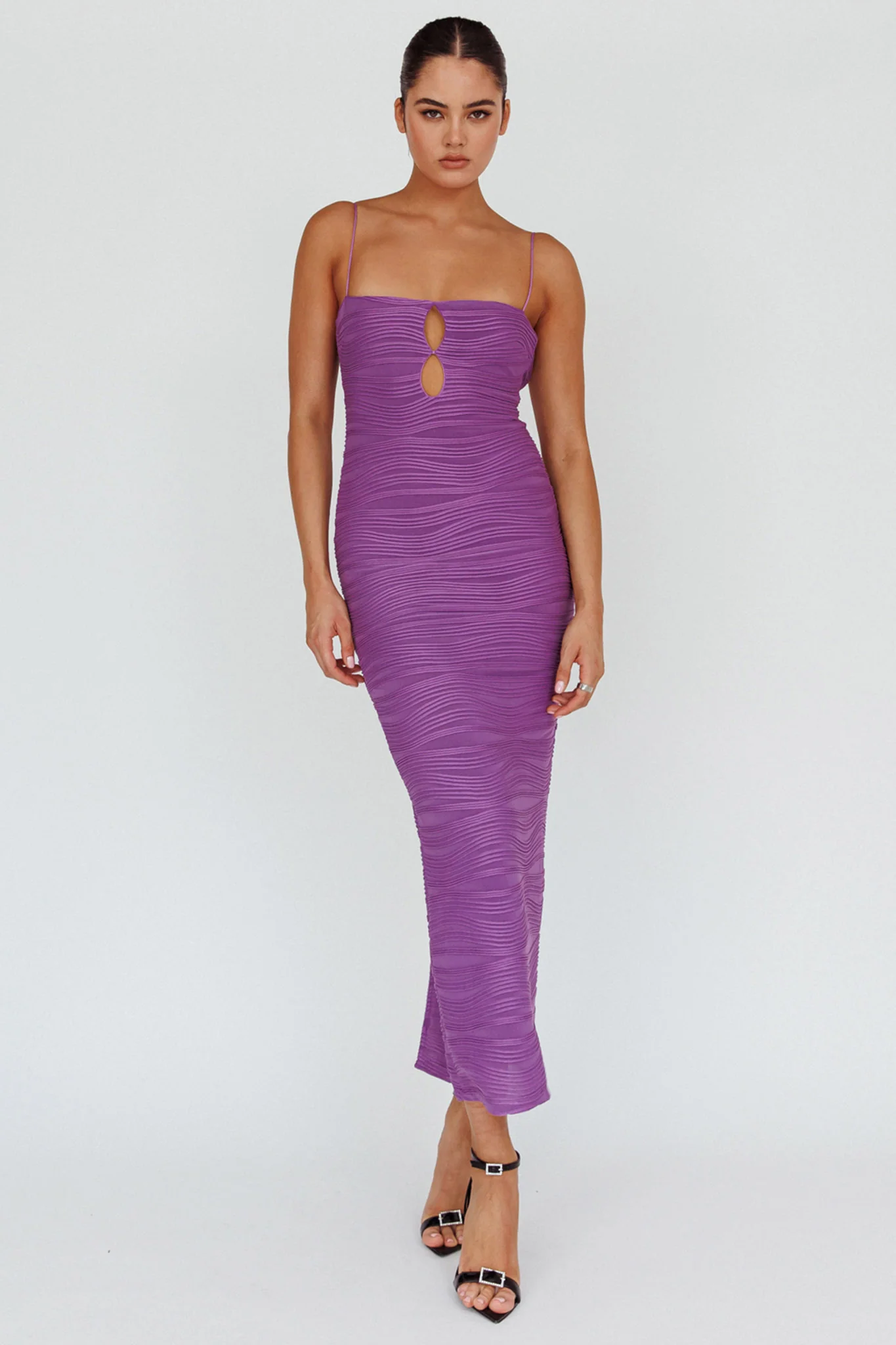 Orion Keyhole Bodice Midi Dress Purple - Image 3