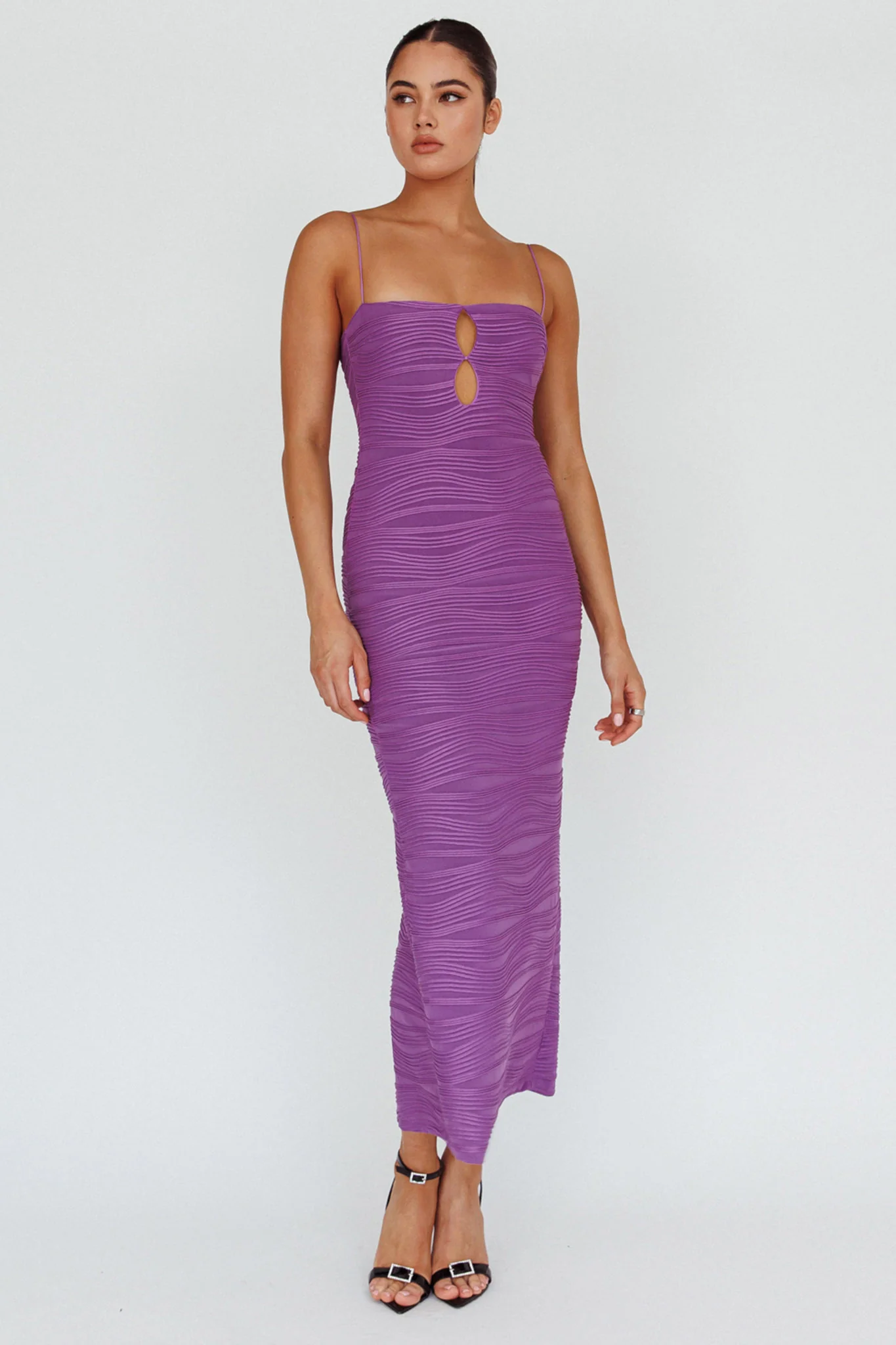 Orion Keyhole Bodice Midi Dress Purple - Image 5
