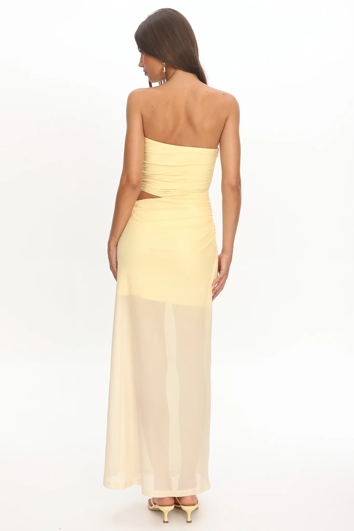 Orvieto Sheer Hem Strapless Maxi Dress Lemon - Image 2