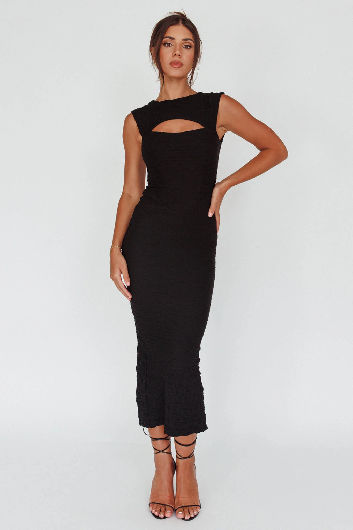 Osaka Lace-Up Back Midi Dress Black - Image 5