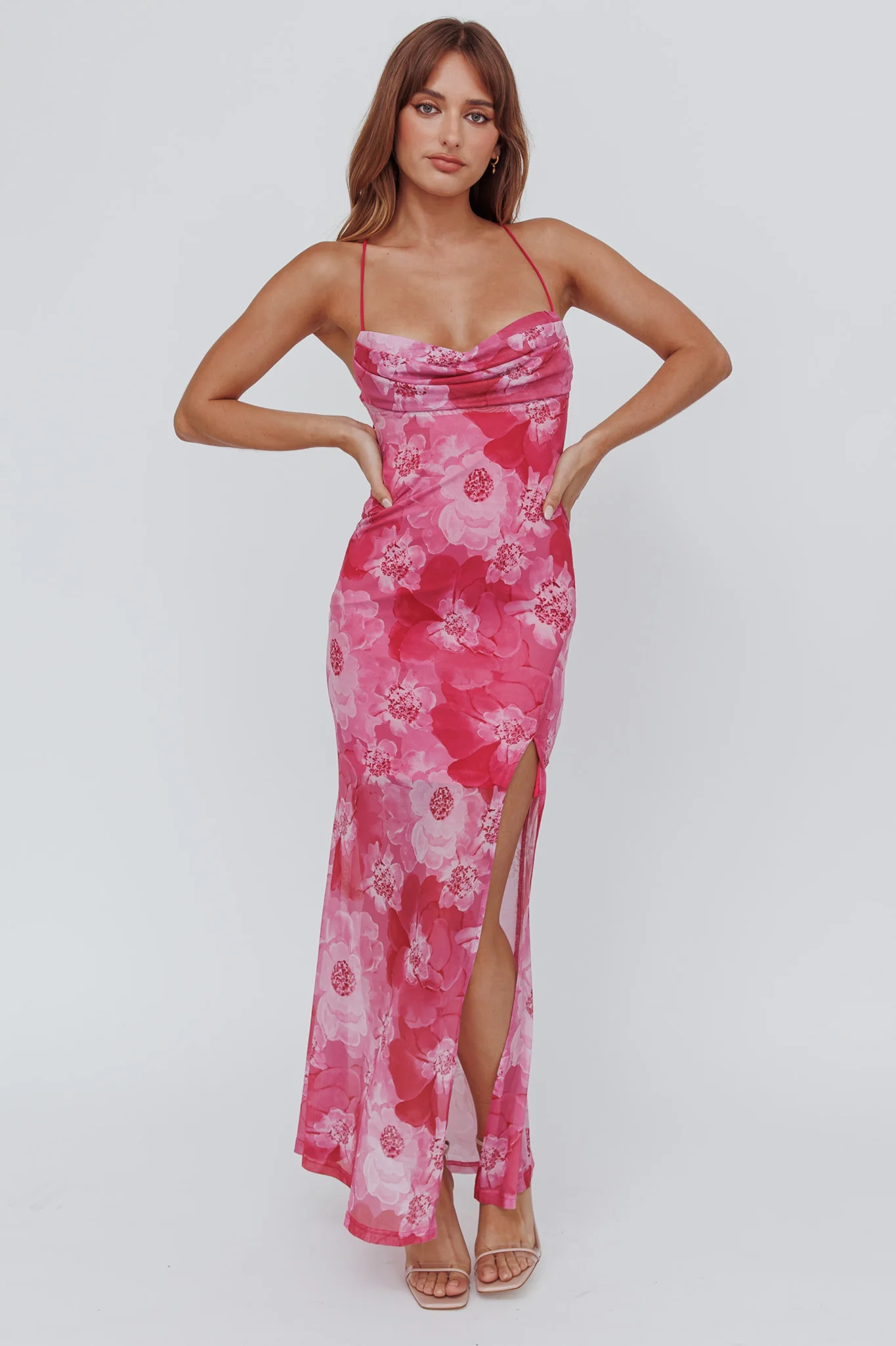 Osaka Sun Lace-Up Back Mesh Dress Pink - Image 5