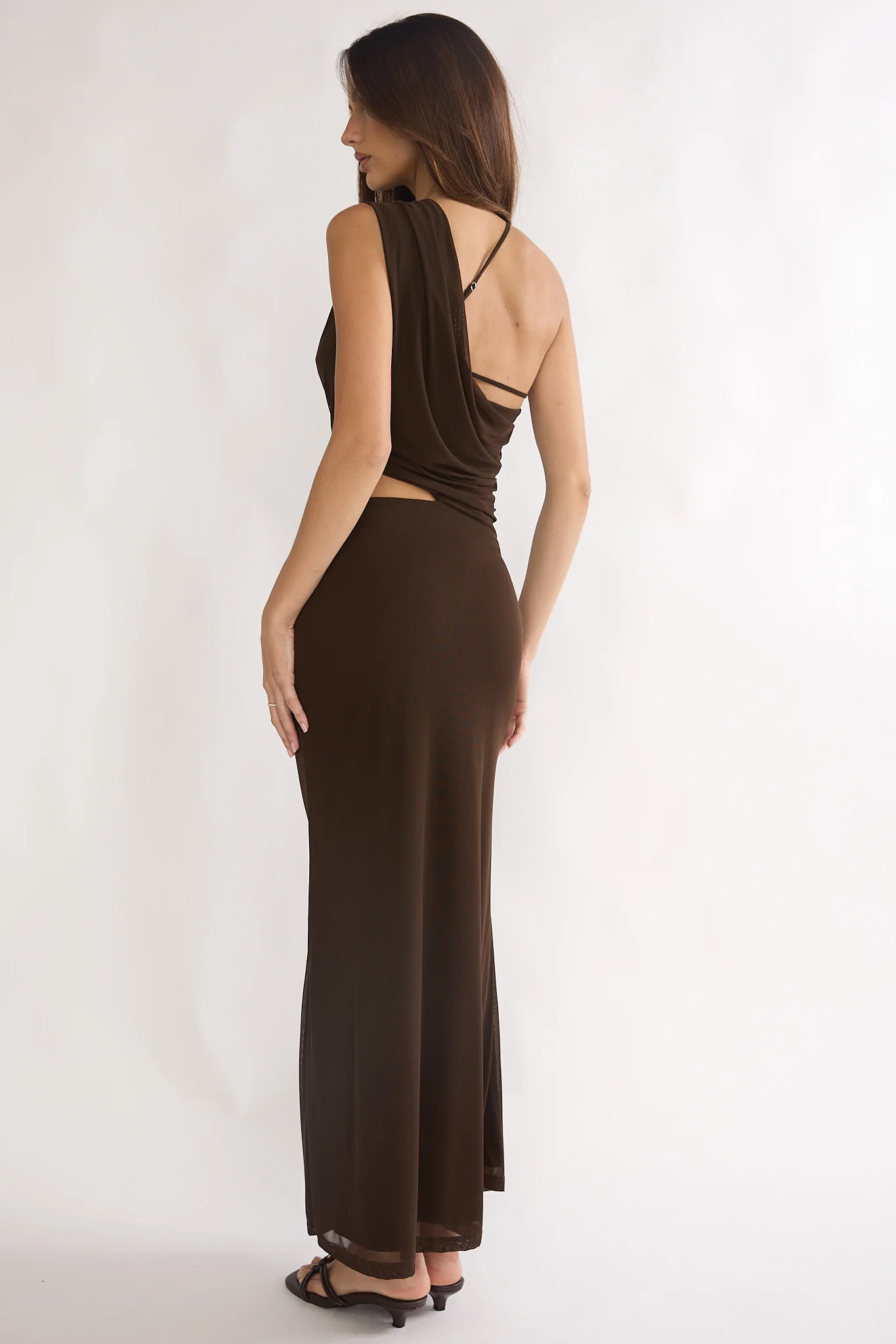 Out Loud Cut-Out Drape Maxi Dress Chocolate - Image 2