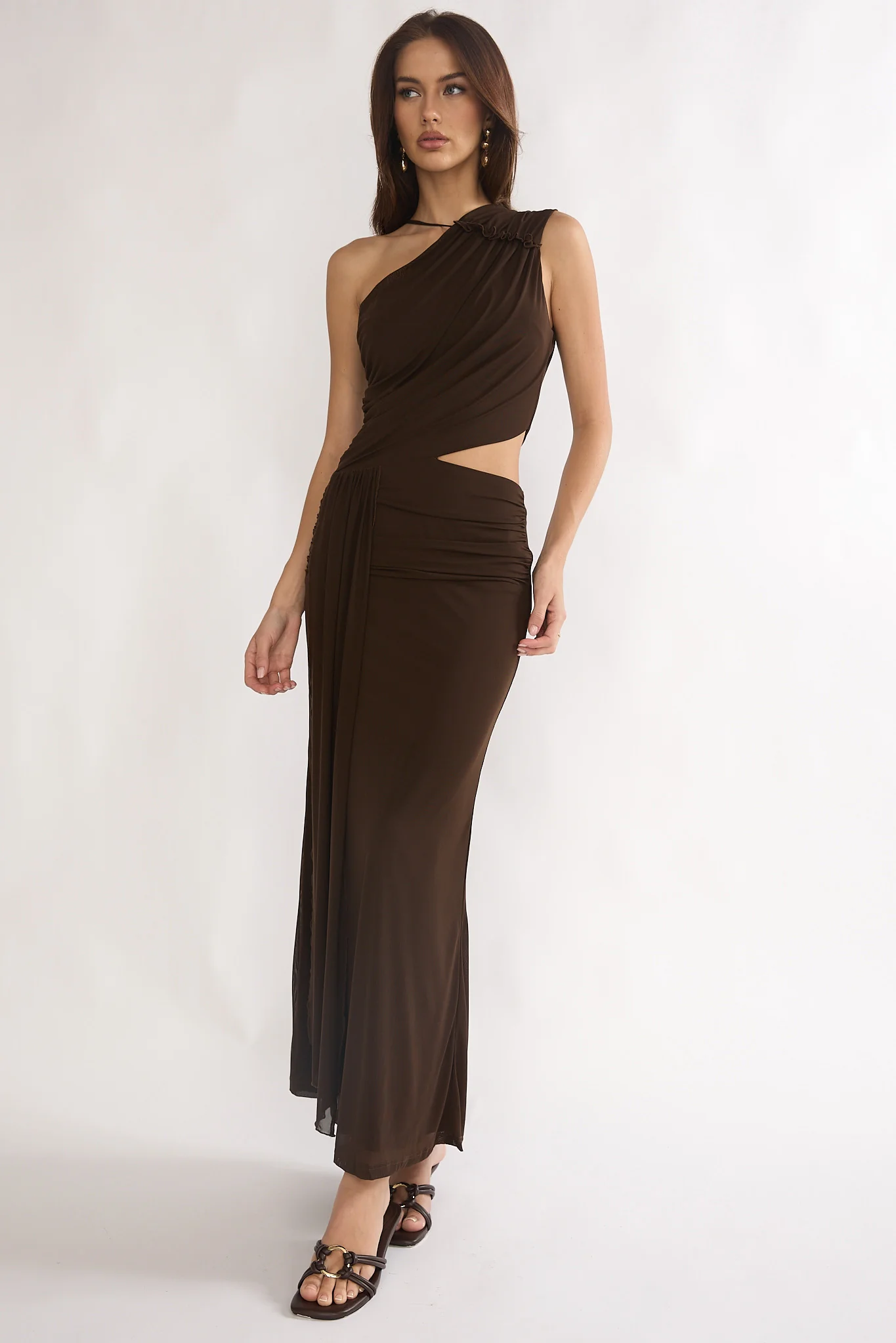 Out Loud Cut-Out Drape Maxi Dress Chocolate - Image 3
