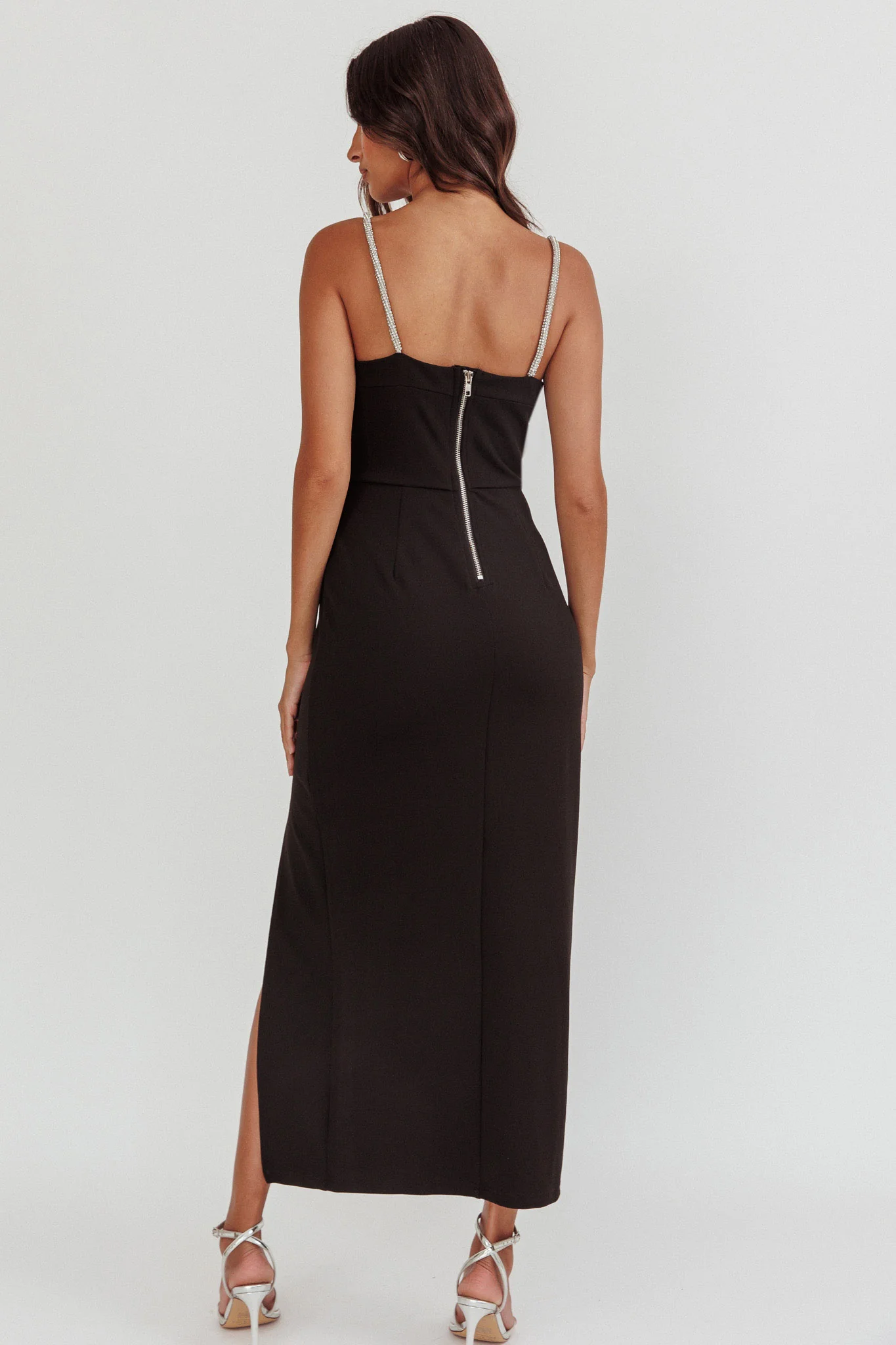 Outspoken Diamante Straps Midi Dress Black - Image 3