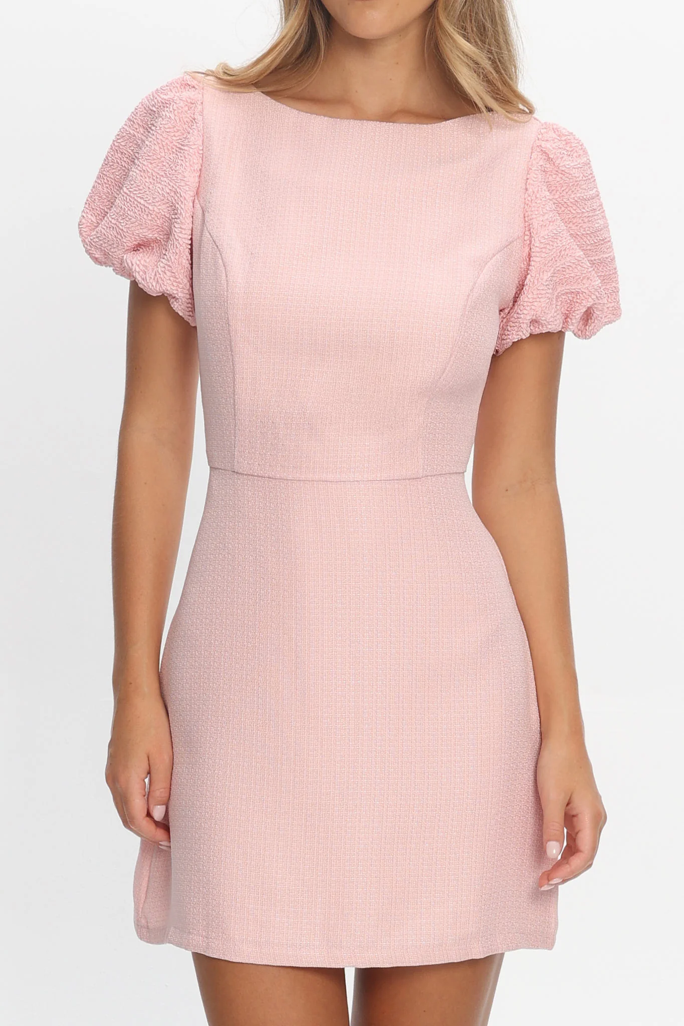 Overheard Puff Sleeve Mini Dress Pink - Image 4