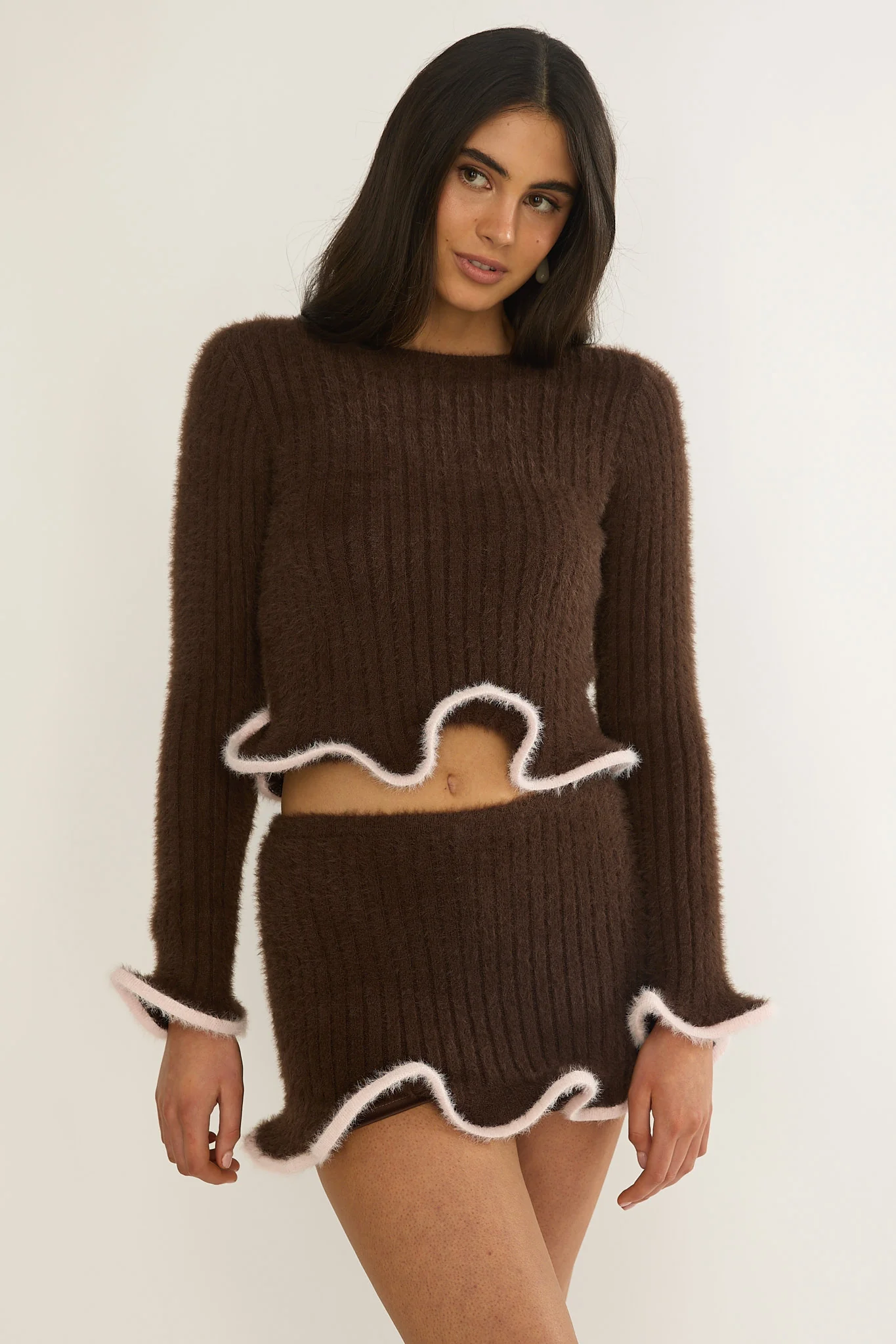 Pailin Lettuce Edge Knit Skort Brown - Image 4