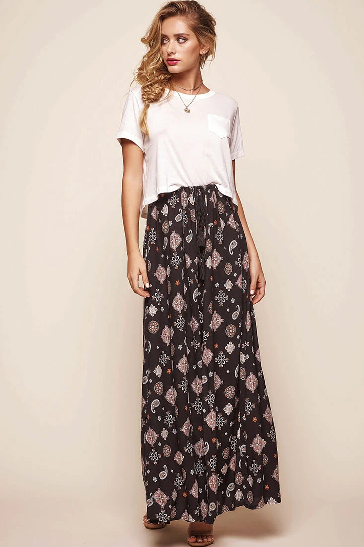Paisley Split Maxi Skirt Black - Image 2