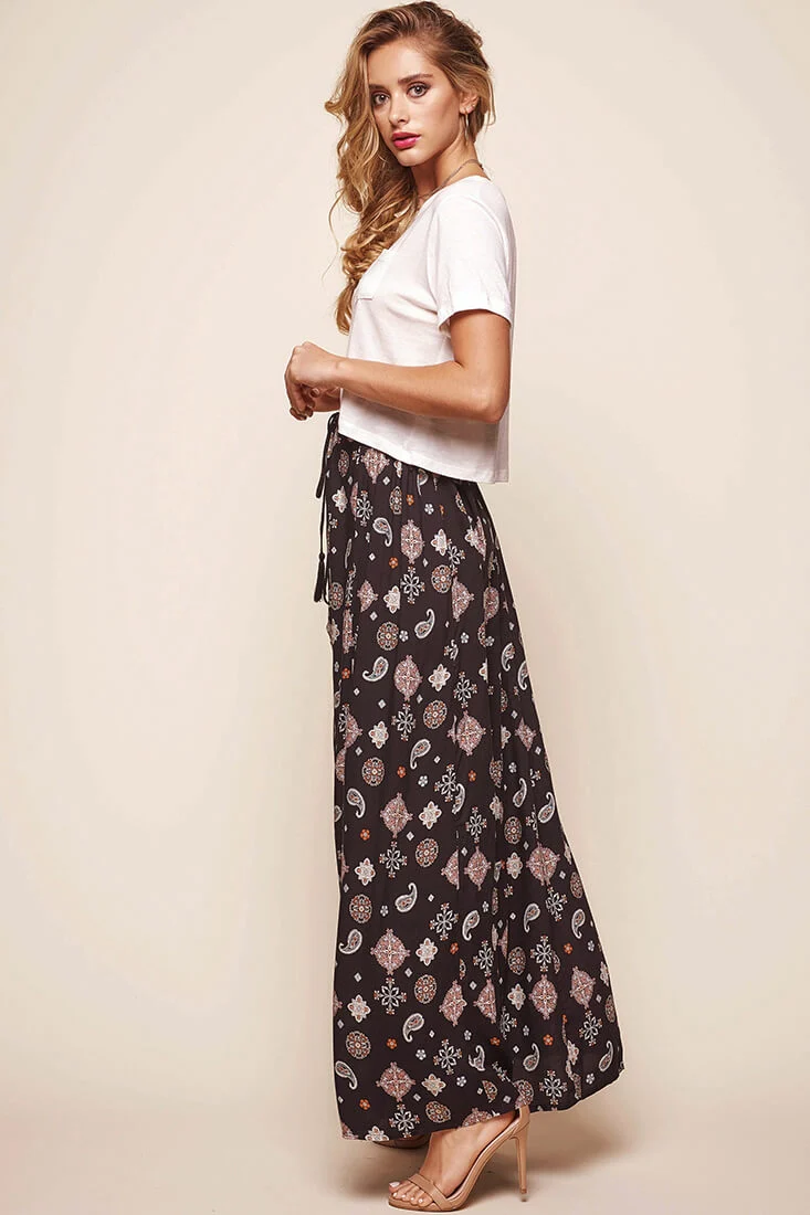 Paisley Split Maxi Skirt Black - Image 3