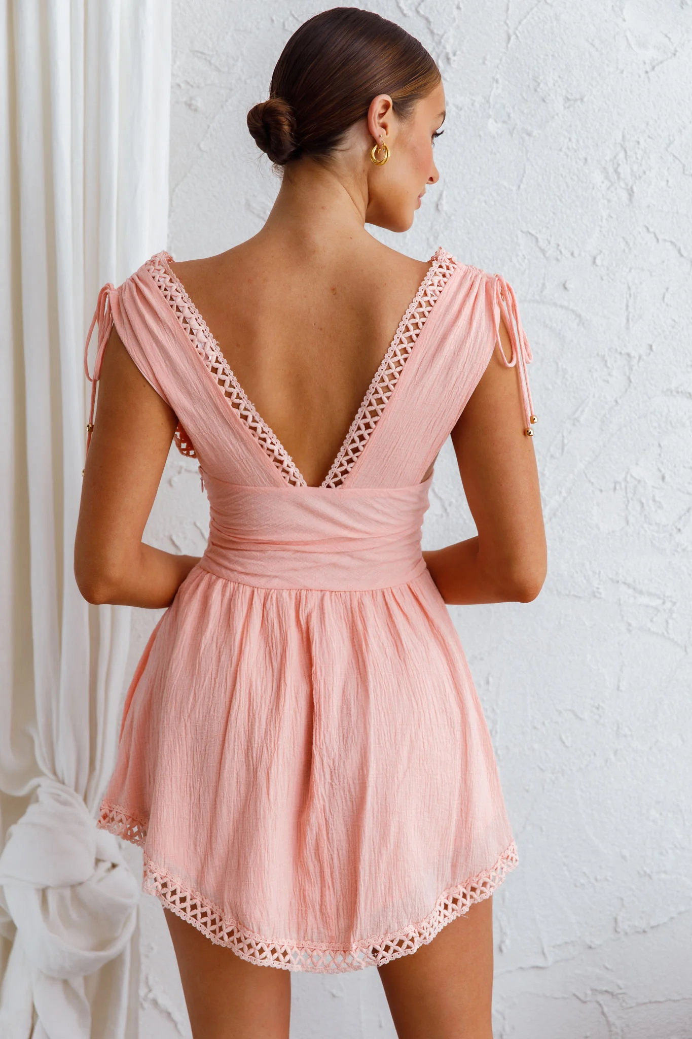 Palais Waistband Mini Dress Peach - Image 2